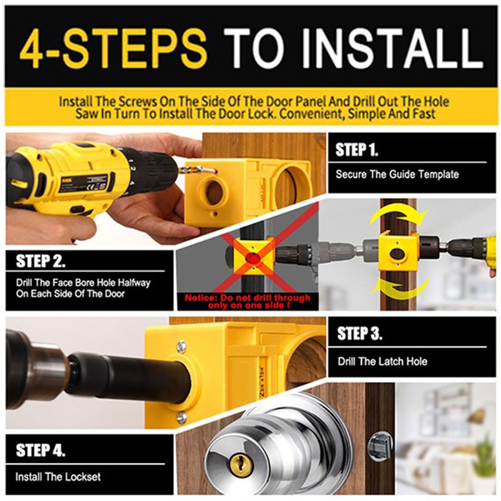 Door Lock Installation Kit, Hole Saw Set with Arbor Positioning Frame Guide Template, Door Lock Hole Cutter for Wood Doors - Image 4