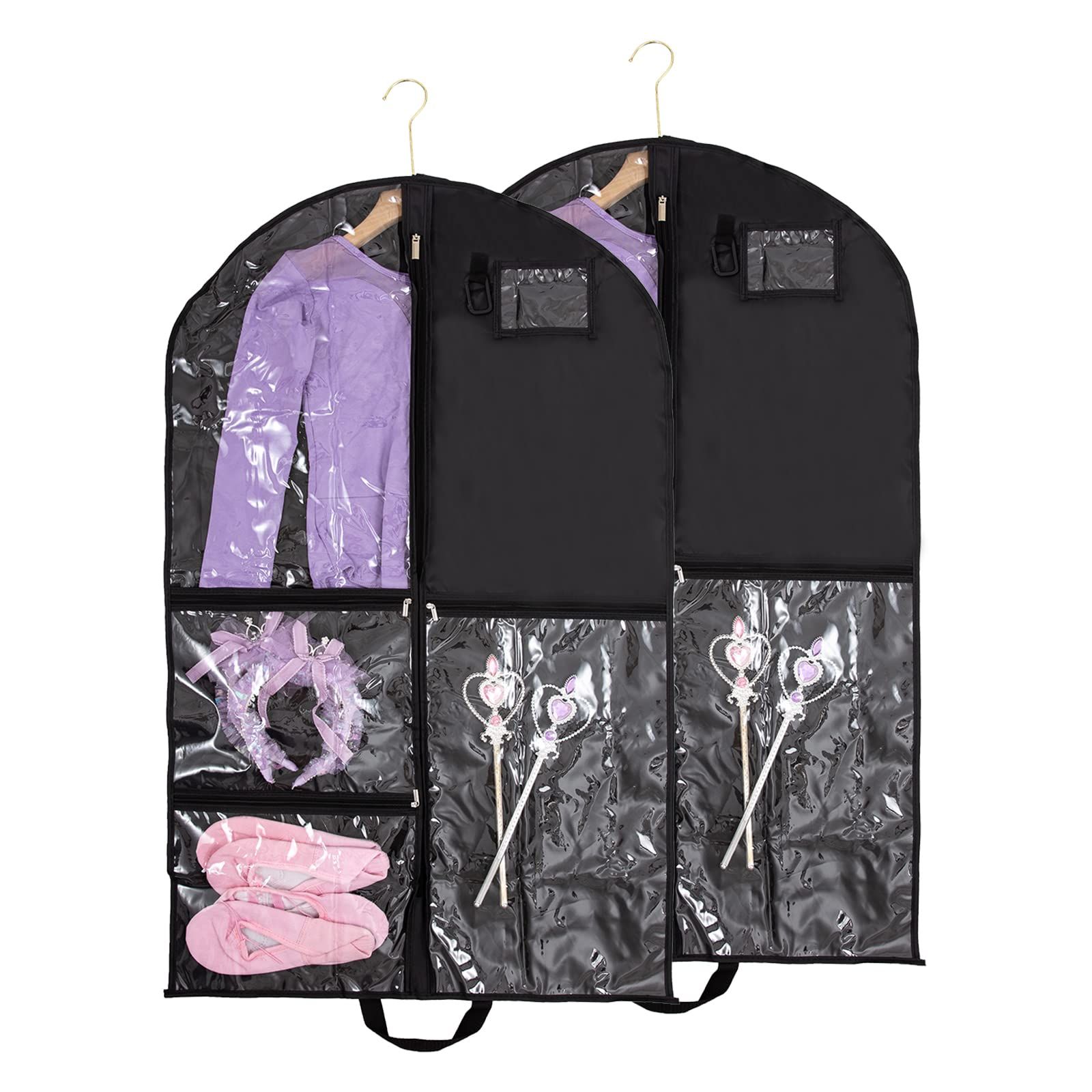 40Inch Garment Bag for Hanging Clothes, Waterproof Dance Costume Bags, Gusseted Hanging Garment Bags for Travel Storage, Kids Garment Bag, Garment Bag for Dance Competitions（Black-2 pack, oniy bag) - Image 1