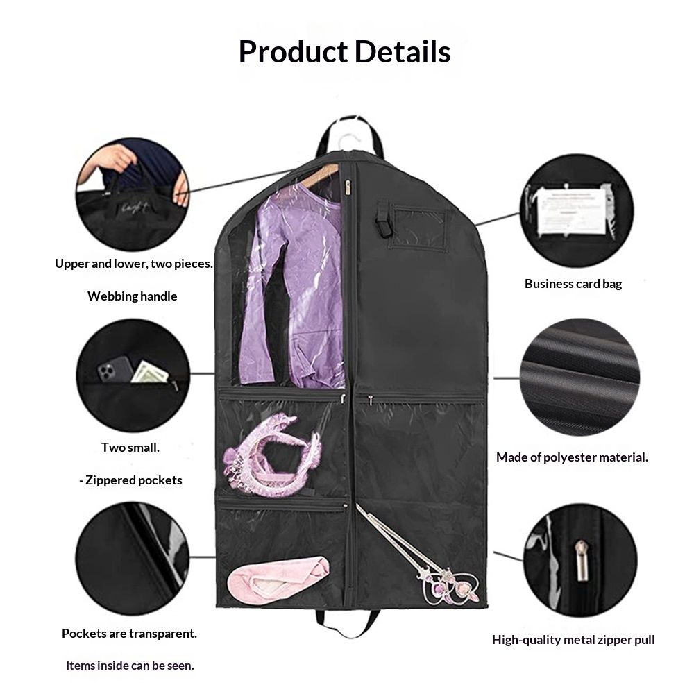 40Inch Garment Bag for Hanging Clothes, Waterproof Dance Costume Bags, Gusseted Hanging Garment Bags for Travel Storage, Kids Garment Bag, Garment Bag for Dance Competitions（Black-2 pack, oniy bag) - Image 3