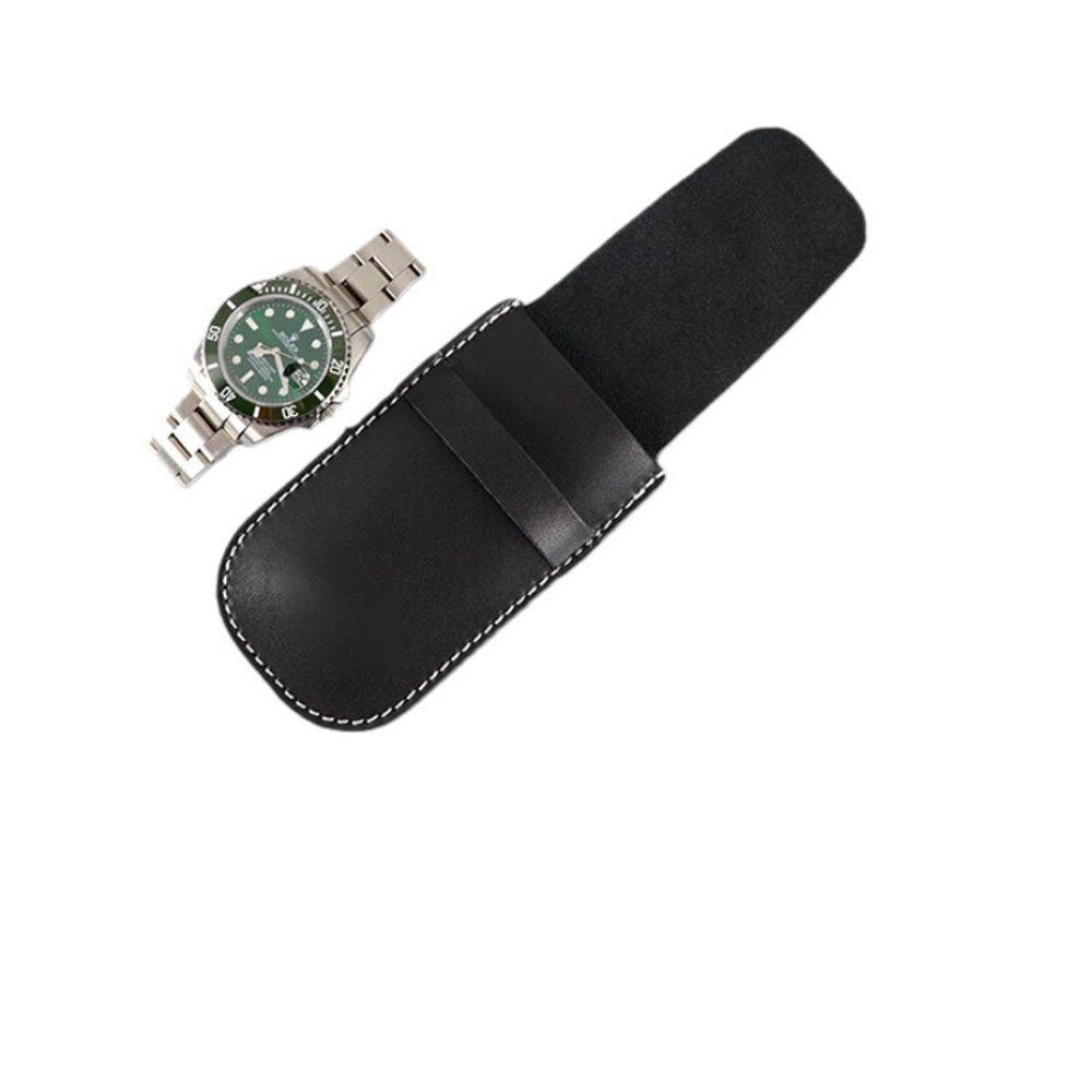 Leather Watch Pouches Portable Single Watch Travel Case Travel Bag For Travelling Business Trip (Black） - Image 1