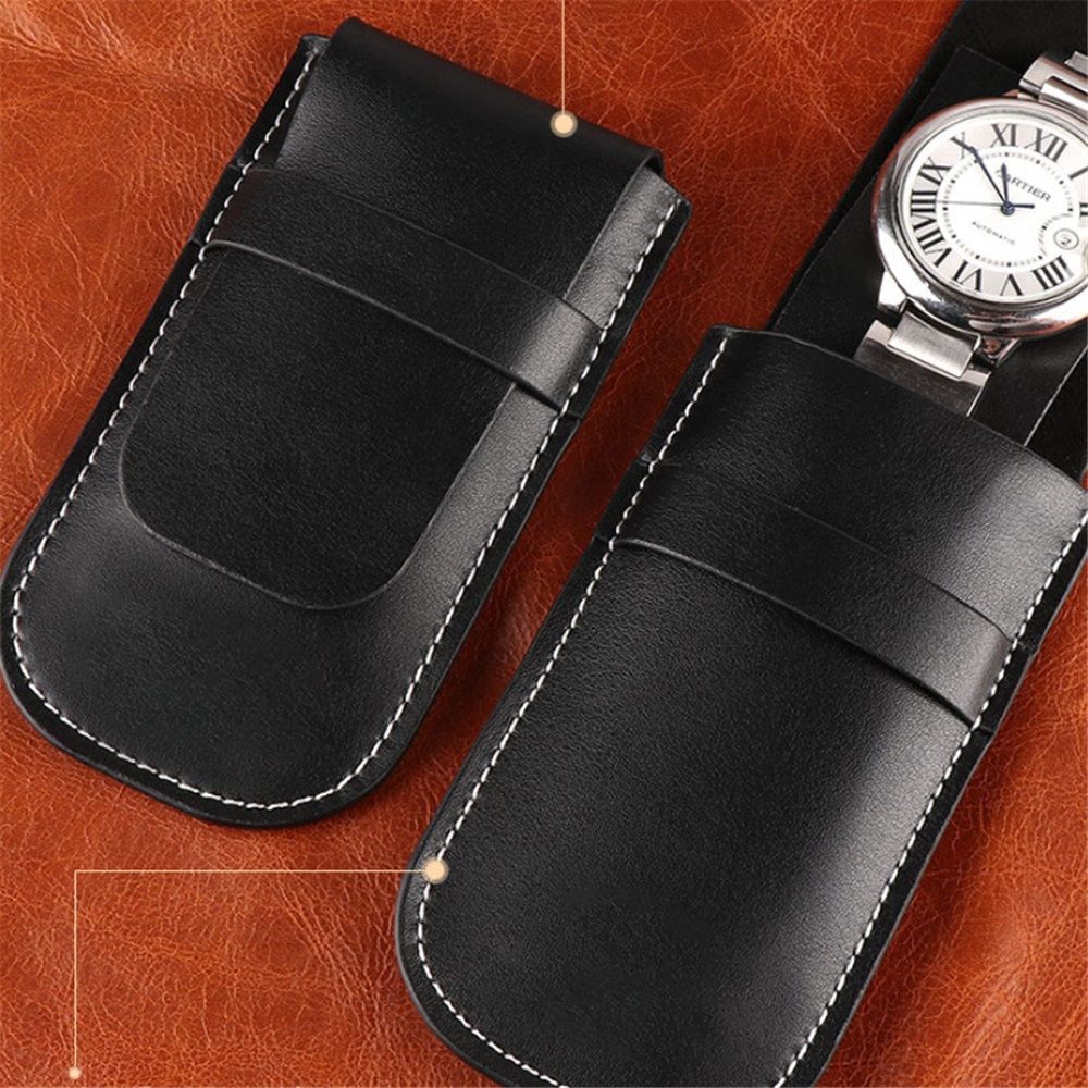 Leather Watch Pouches Portable Single Watch Travel Case Travel Bag For Travelling Business Trip (Black） - Image 2