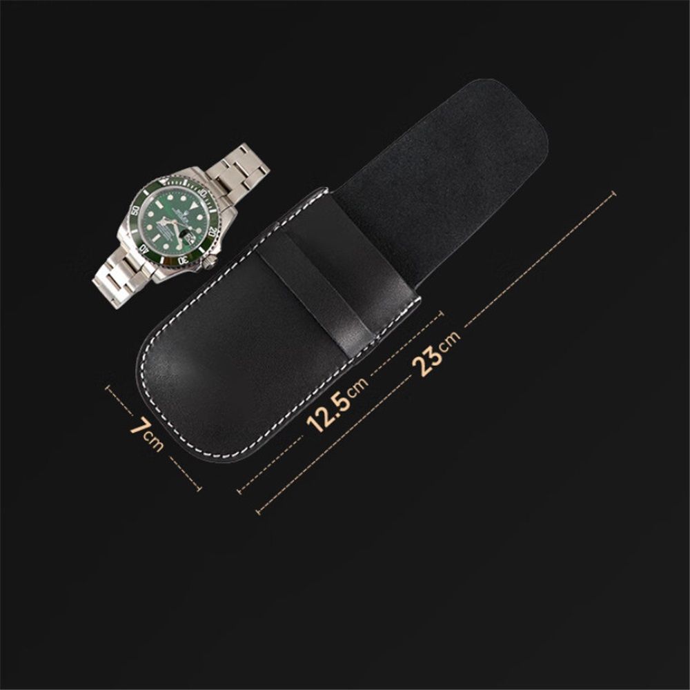 Leather Watch Pouches Portable Single Watch Travel Case Travel Bag For Travelling Business Trip (Black） - Image 3