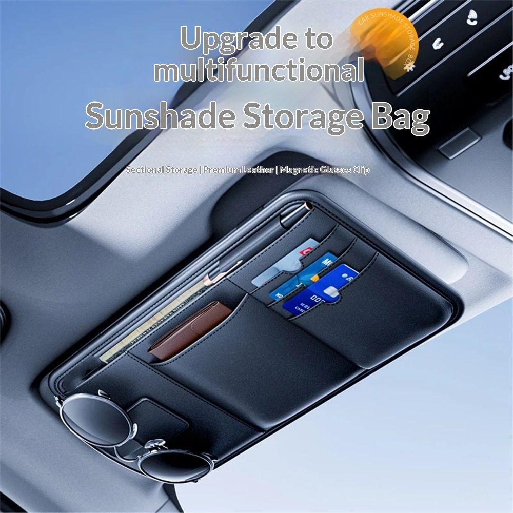 Car Visor Organizer, Premium Leather Sunglasses & Card Holder for Cars, Registration/Insurance Slot, Credit Card Pockets, Automotive Interior Organizer for Car Sun Visor (Black Leather) - Image 2