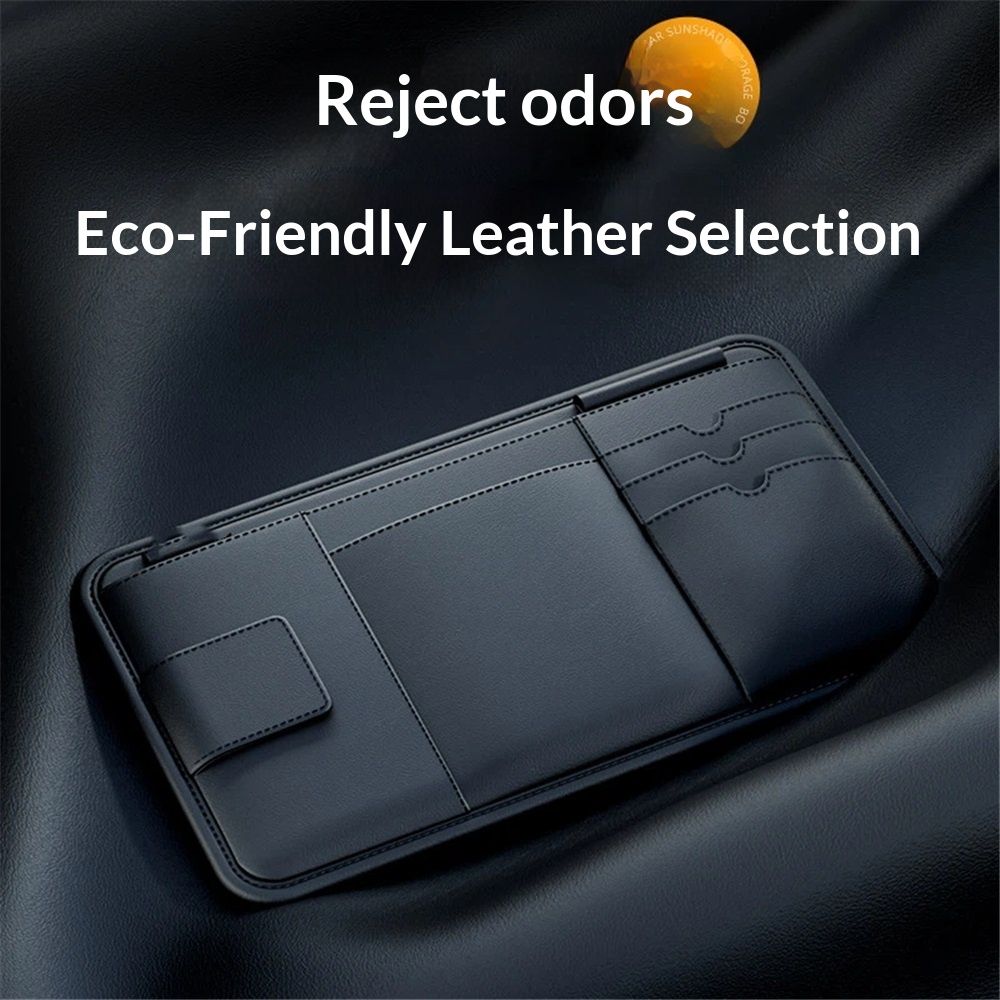 Car Visor Organizer, Premium Leather Sunglasses & Card Holder for Cars, Registration/Insurance Slot, Credit Card Pockets, Automotive Interior Organizer for Car Sun Visor (Black Leather) - Image 3