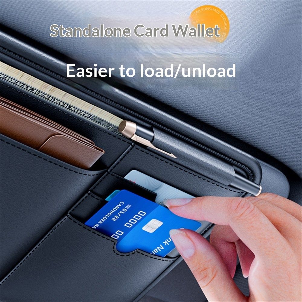 Car Visor Organizer, Premium Leather Sunglasses & Card Holder for Cars, Registration/Insurance Slot, Credit Card Pockets, Automotive Interior Organizer for Car Sun Visor (Black Leather) - Image 4