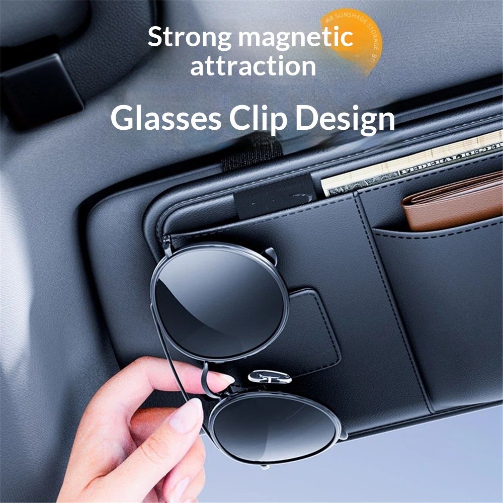 Car Visor Organizer, Premium Leather Sunglasses & Card Holder for Cars, Registration/Insurance Slot, Credit Card Pockets, Automotive Interior Organizer for Car Sun Visor (Black Leather) - Image 5