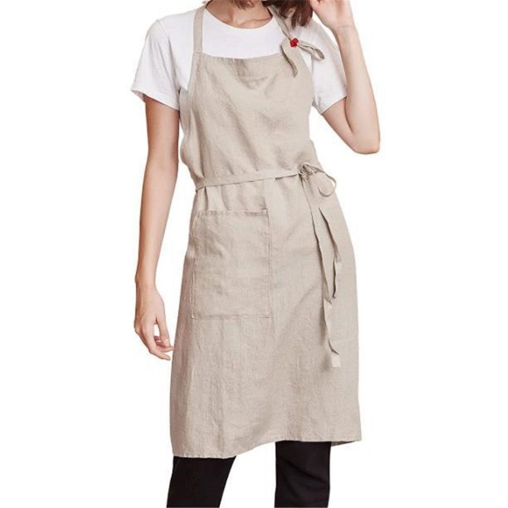 Kitchen Apron for Women & Men  Linen Cooking Aprons with pocket Cotton Long Apron X Back Kitchen Garden Florist Work Clothes Bib Dress - Image 1