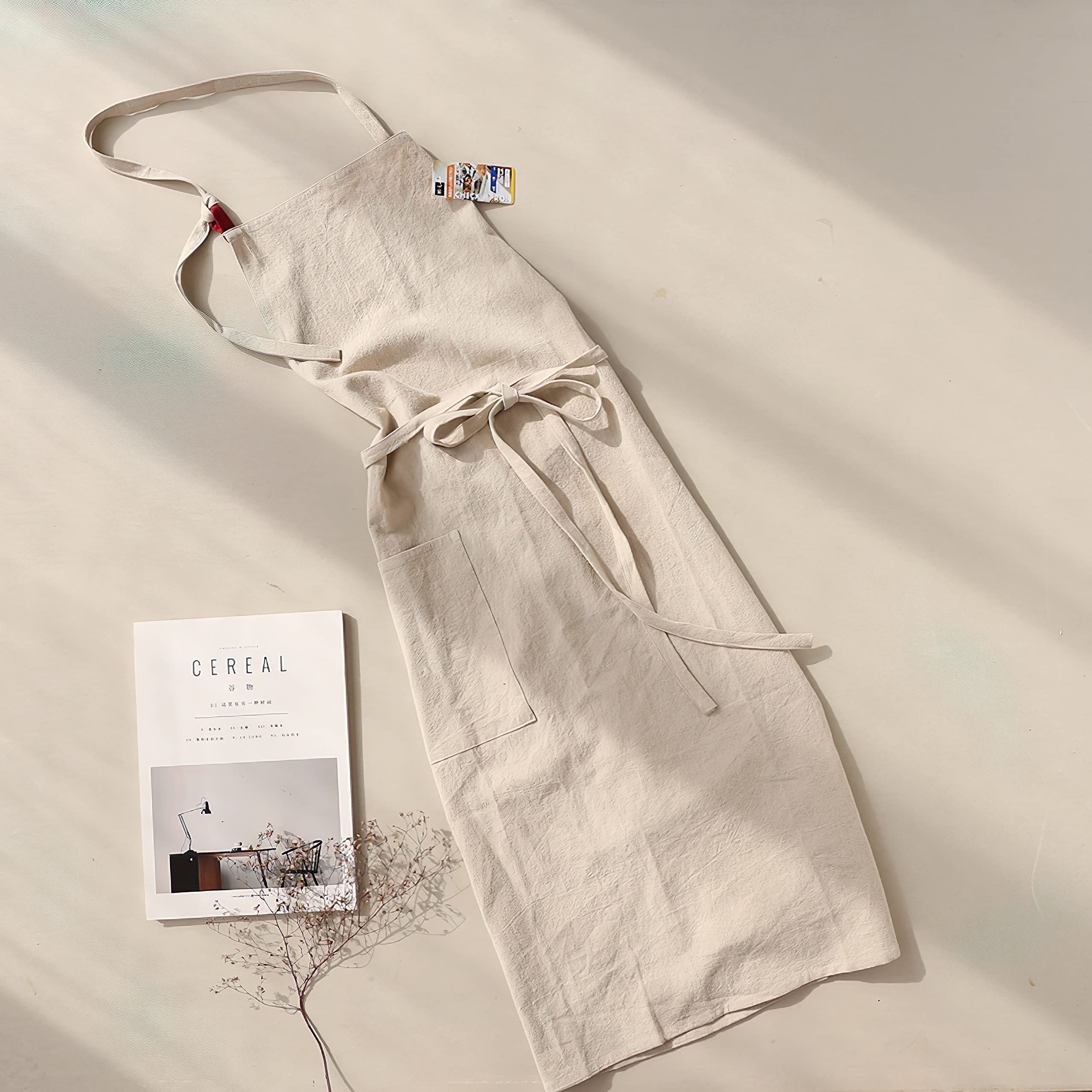 Kitchen Apron for Women & Men  Linen Cooking Aprons with pocket Cotton Long Apron X Back Kitchen Garden Florist Work Clothes Bib Dress - Image 4