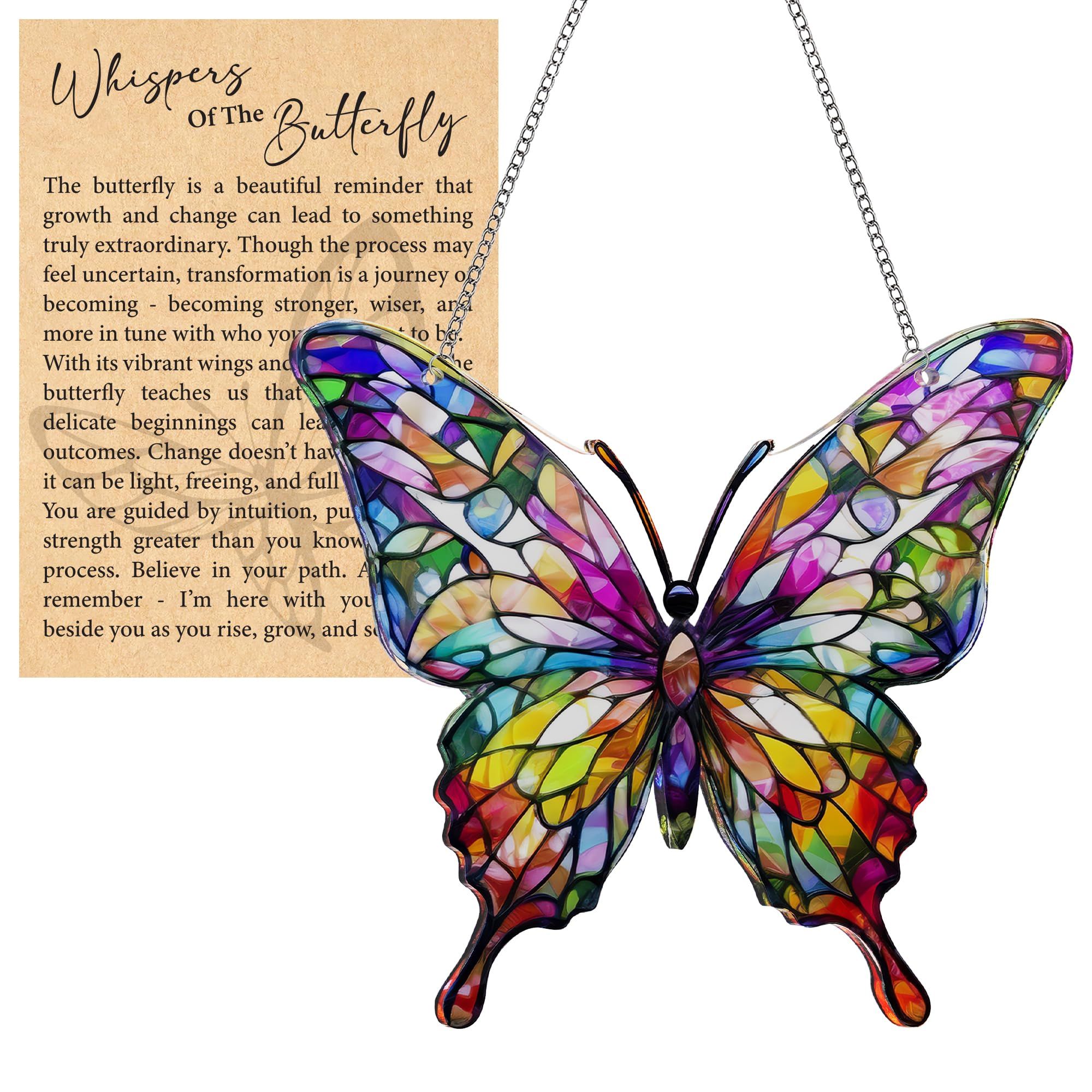 Butterfly Gifts for Women, Acrylic Butterfly Suncatcher Ornament Faux Stained Glass, Inspirational Gift for Women, Christmas Ornament Decorations 2025, Printed Suncatcher Effect Keepsake Acrylic - Image 2