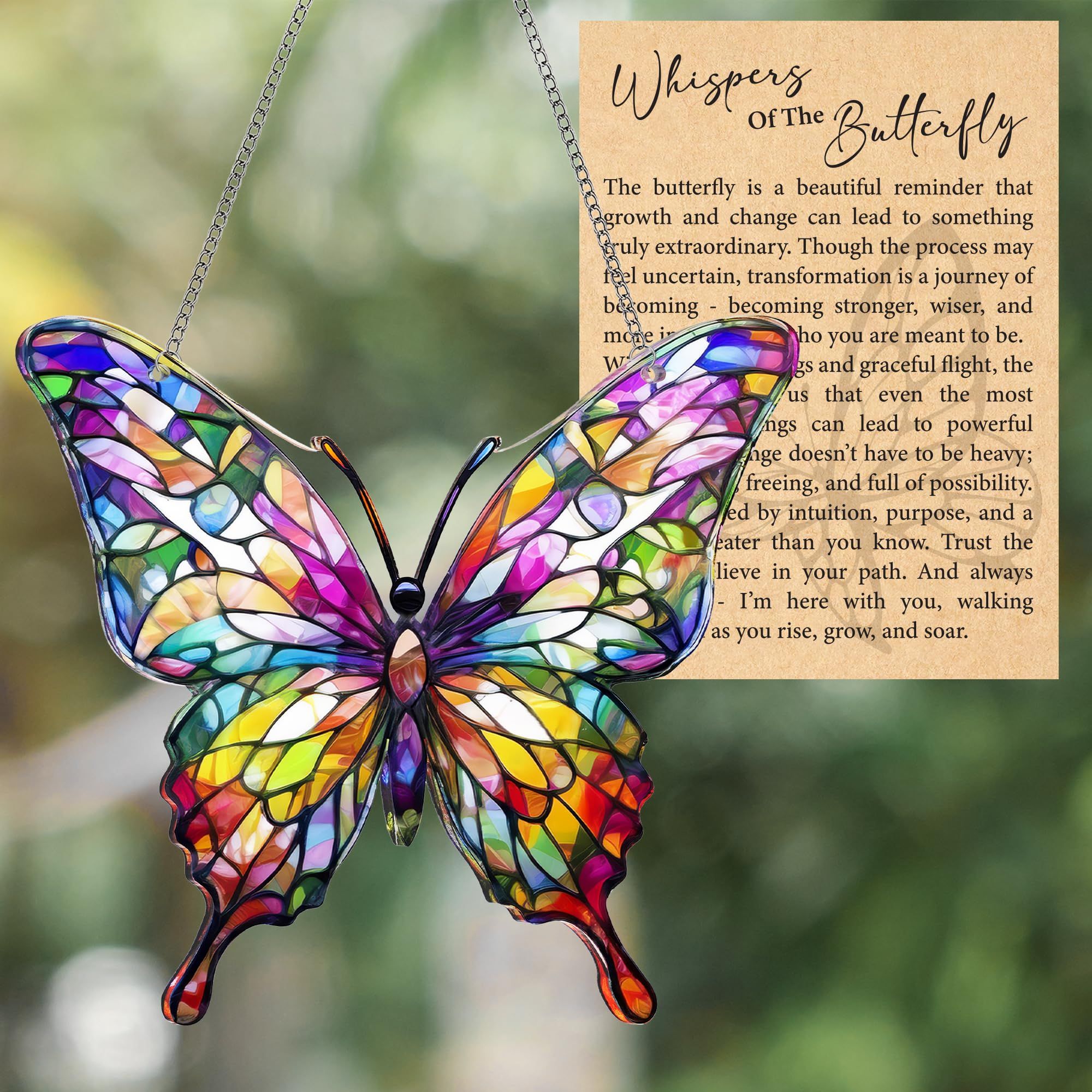 Butterfly Gifts for Women, Acrylic Butterfly Suncatcher Ornament Faux Stained Glass, Inspirational Gift for Women, Christmas Ornament Decorations 2025, Printed Suncatcher Effect Keepsake Acrylic - Image 4