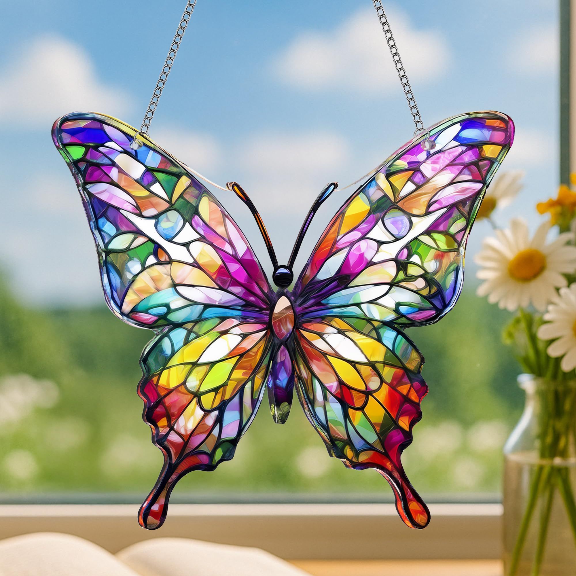 Butterfly Gifts for Women, Acrylic Butterfly Suncatcher Ornament Faux Stained Glass, Inspirational Gift for Women, Christmas Ornament Decorations 2025, Printed Suncatcher Effect Keepsake Acrylic - Image 5