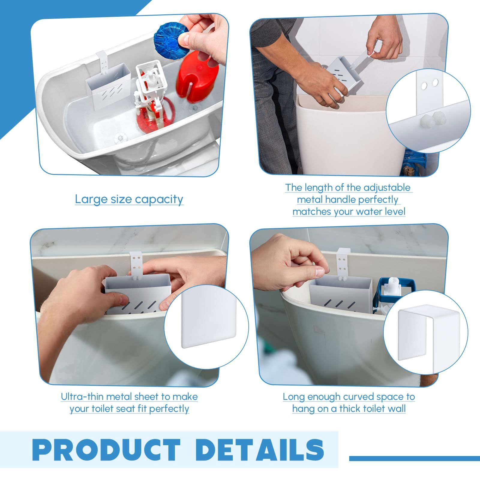 2 Pcs Large Size 4. 33 x 4. 33 x 1. 38 Inch Stainless Steel Toilet Tank Cleaning Tablet Holder with Adjustable Hook to Hang Toilet Cleaner Box - Image 2