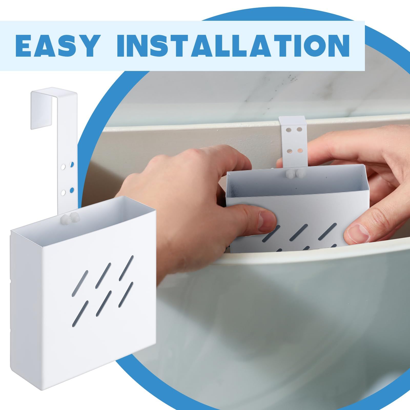 2 Pcs Large Size 4. 33 x 4. 33 x 1. 38 Inch Stainless Steel Toilet Tank Cleaning Tablet Holder with Adjustable Hook to Hang Toilet Cleaner Box - Image 4