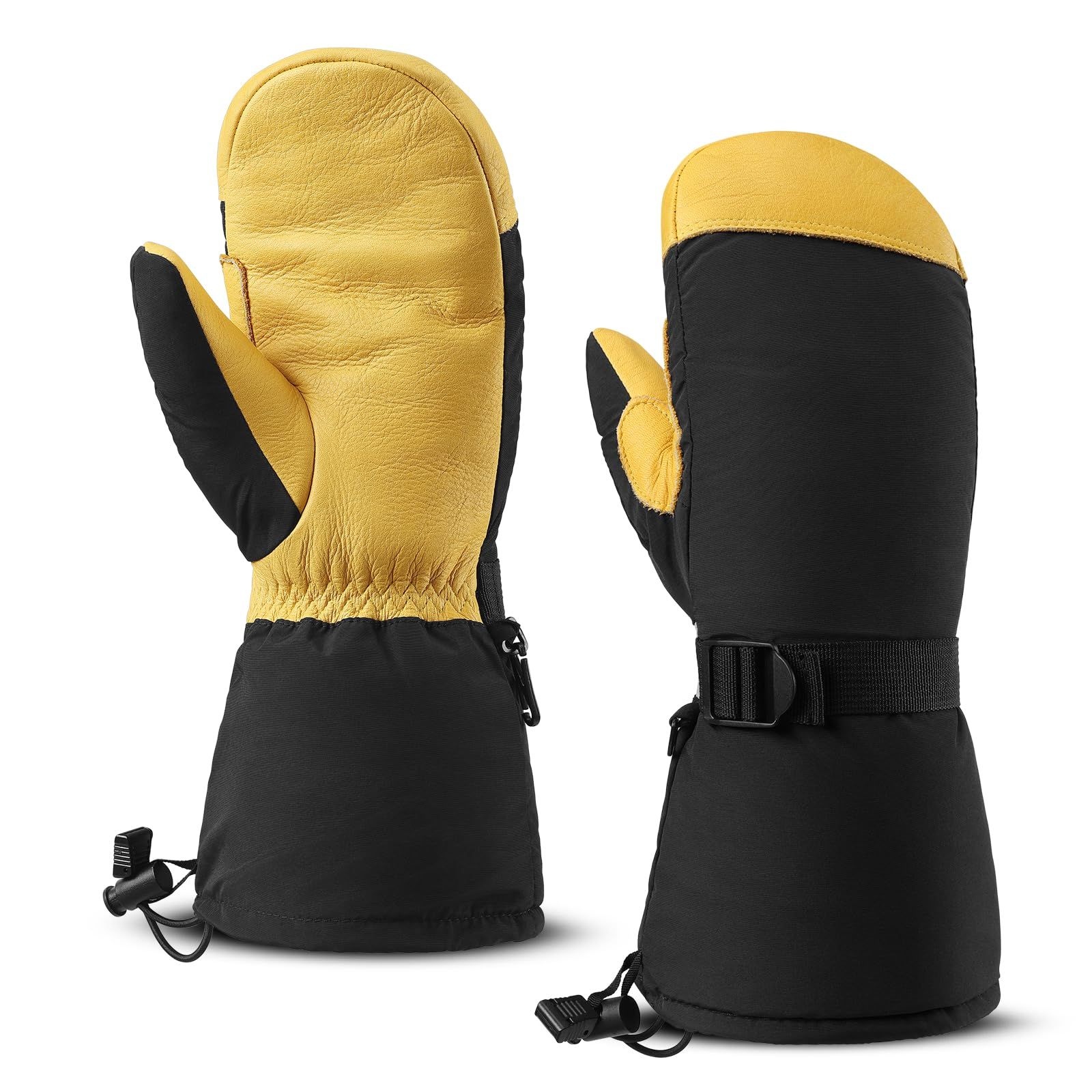 Waterproof and Windproof Genuine Deerskin Leather Ski Gloves with  3M Thinsulate Insulation (Yellow  Waterproof) - Image 1