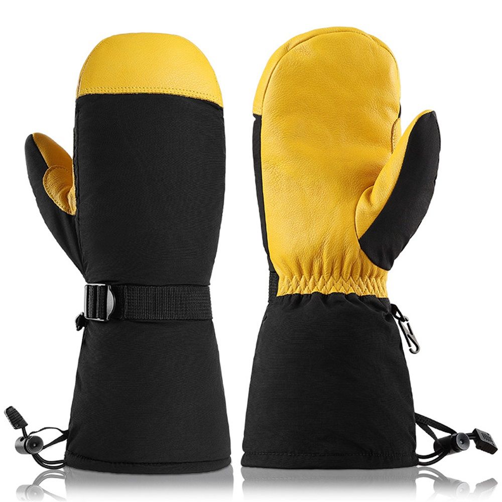 Waterproof and Windproof Genuine Deerskin Leather Ski Gloves with  3M Thinsulate Insulation (Yellow  Waterproof) - Image 2