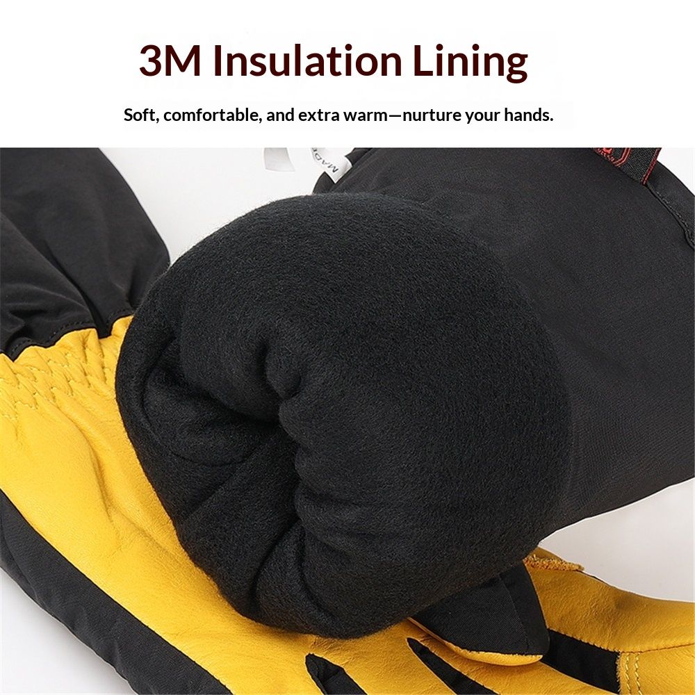 Waterproof and Windproof Genuine Deerskin Leather Ski Gloves with  3M Thinsulate Insulation (Yellow  Waterproof) - Image 3