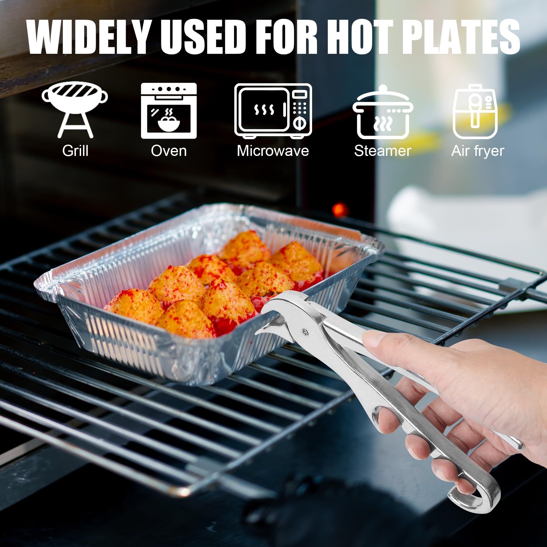 Pan Gripper, Premium Pizza Pan Gripper Aluminium Alloy, Heavy Duty Pizza Pan Tongs Stone Pot Clamp for Lifting Hot Plate, Bowl, Plate, Tray with Food Out from Microwave, - Image 3