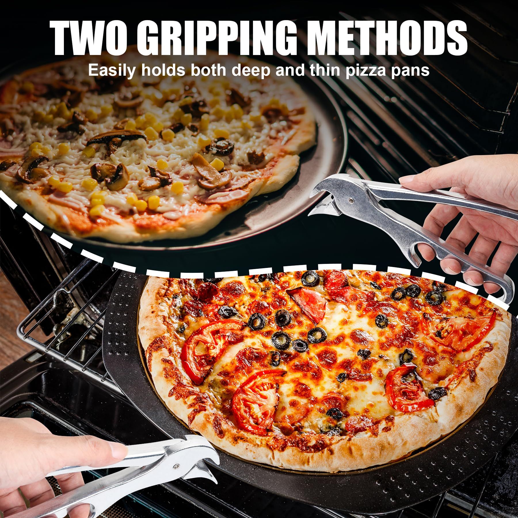 Pan Gripper, Premium Pizza Pan Gripper Aluminium Alloy, Heavy Duty Pizza Pan Tongs Stone Pot Clamp for Lifting Hot Plate, Bowl, Plate, Tray with Food Out from Microwave, - Image 4