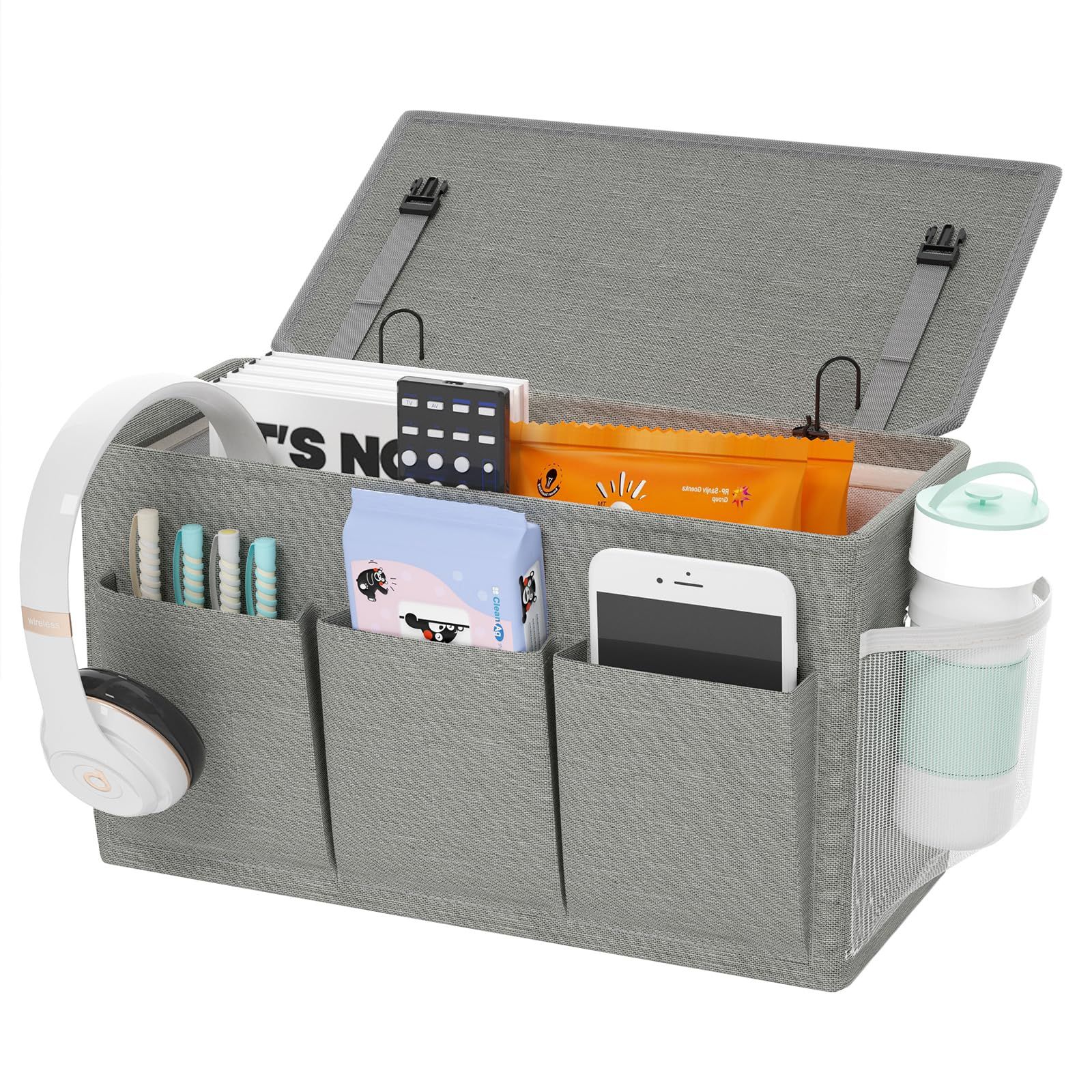 Dual purpose bedside storage device, multifunctional bedside storage solution magazine remote control bracket, (gray) - Image 1