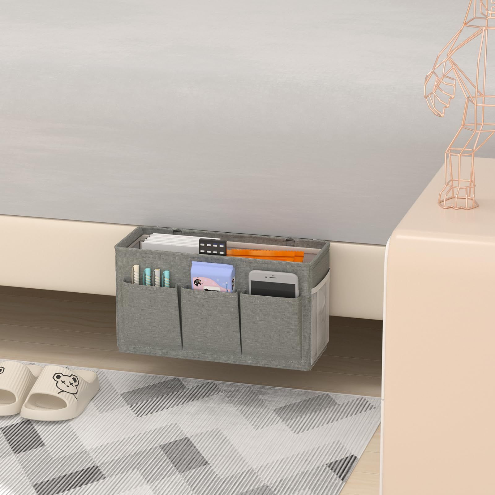 Dual purpose bedside storage device, multifunctional bedside storage solution magazine remote control bracket, (gray) - Image 2