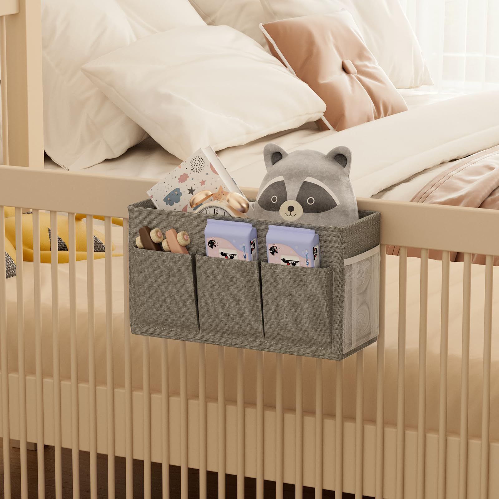 Dual purpose bedside storage device, multifunctional bedside storage solution magazine remote control bracket, (gray) - Image 3