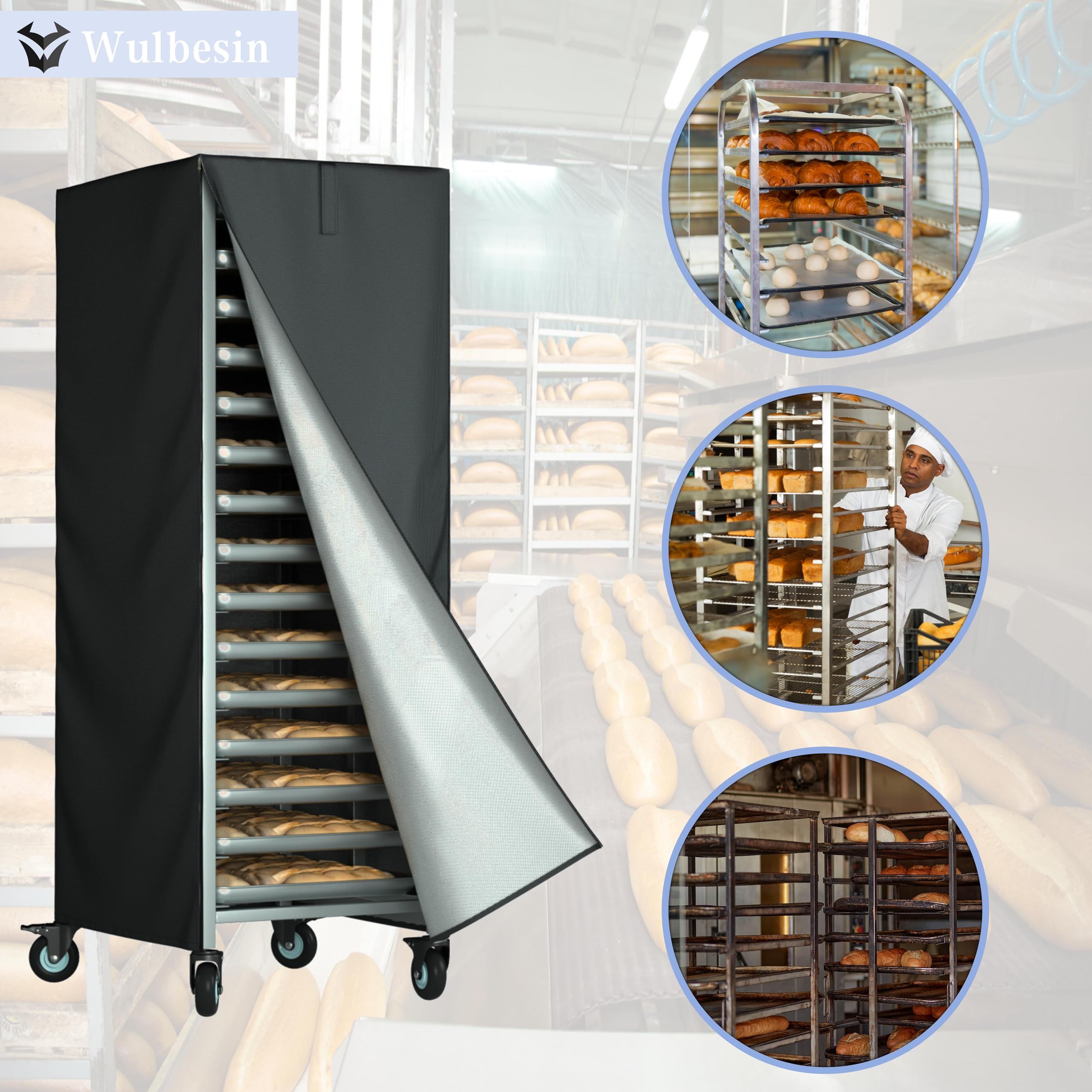Bread Rack Cover, Pan Rack Cover, Bread rack dust cover with zipper, high density waterproof oxford cloth material (black 420D,59*72*163cm ) - Image 2
