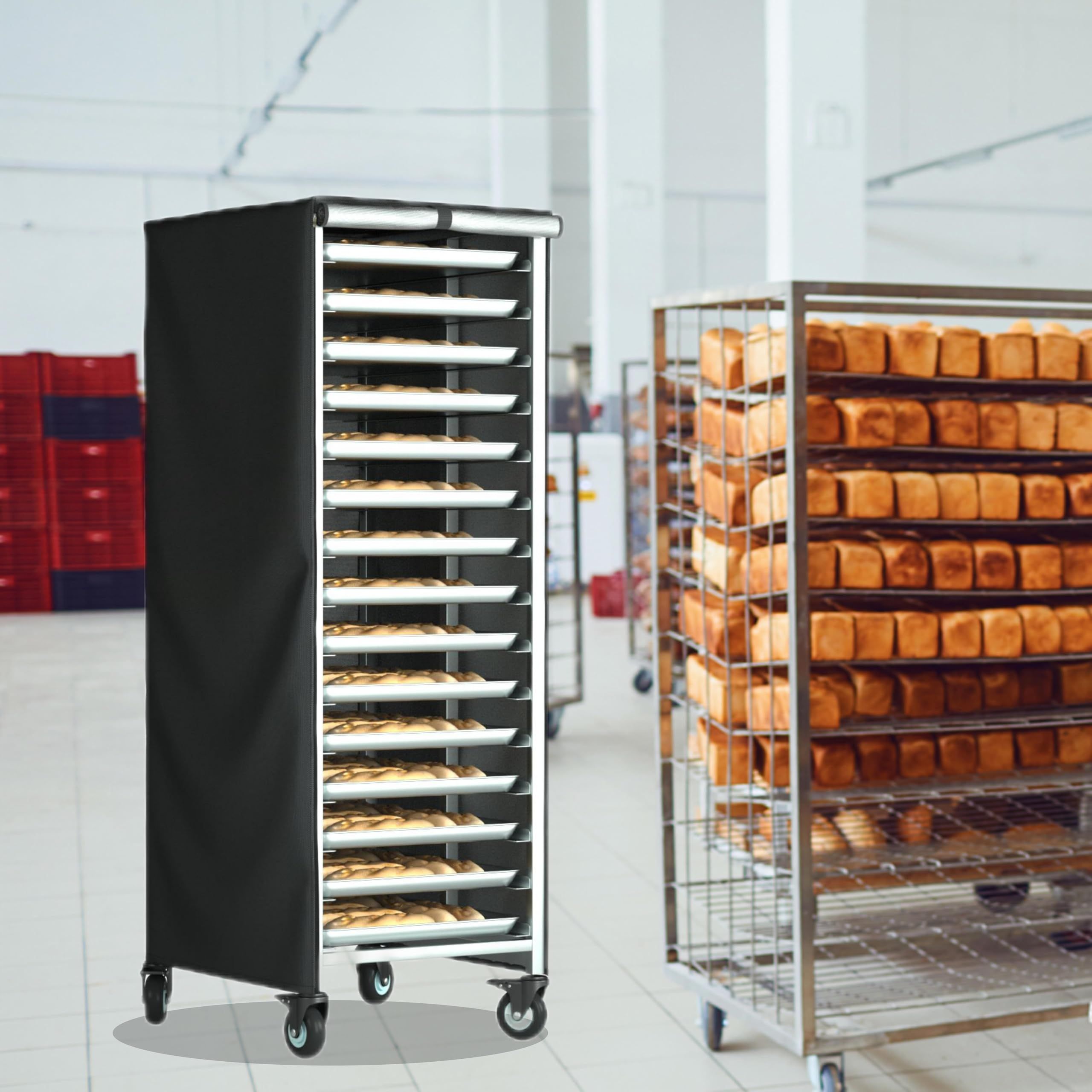 Bread Rack Cover, Pan Rack Cover, Bread rack dust cover with zipper, high density waterproof oxford cloth material (black 420D,59*72*163cm ) - Image 3
