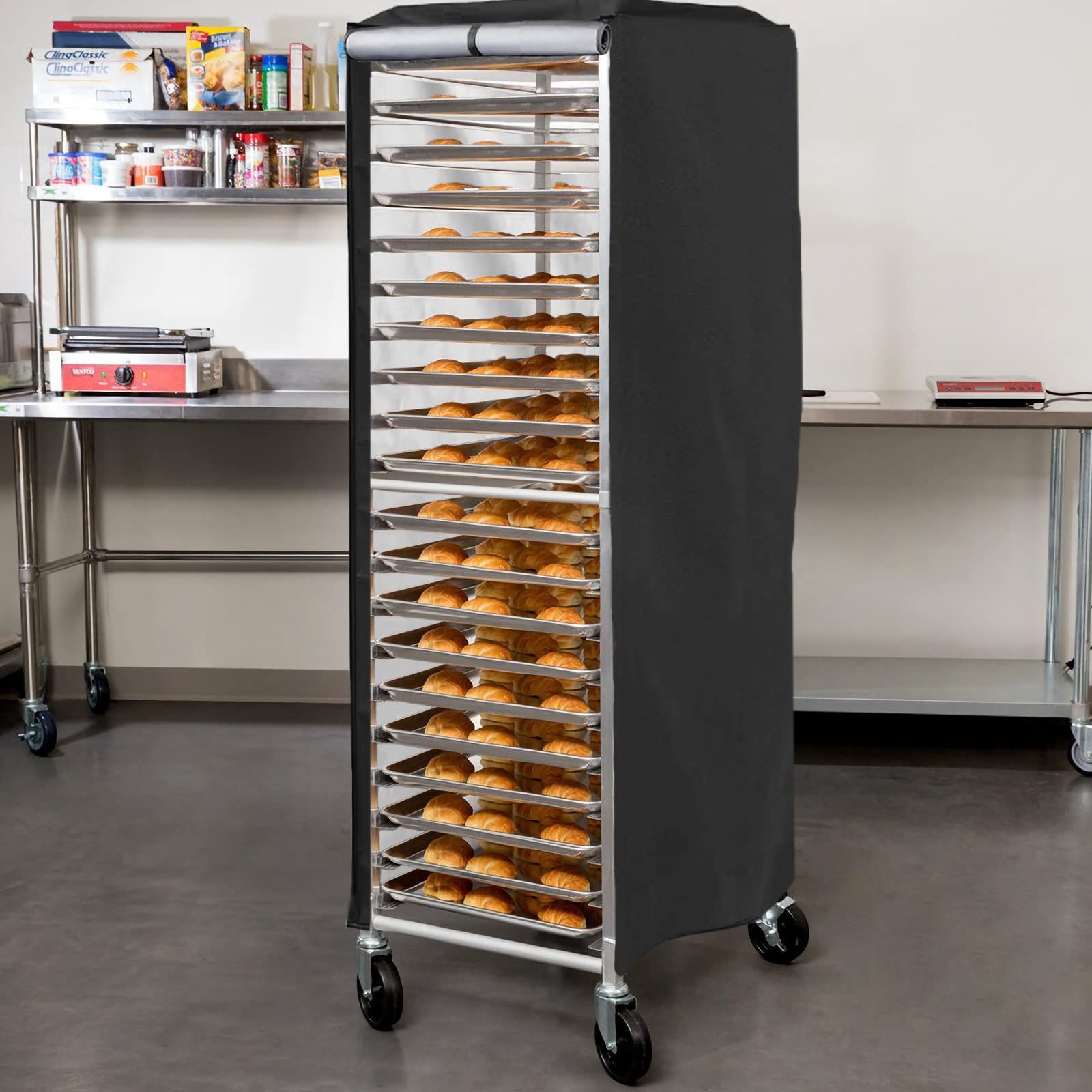 Bread Rack Cover, Pan Rack Cover, Bread rack dust cover with zipper, high density waterproof oxford cloth material (black 420D,59*72*163cm ) - Image 4