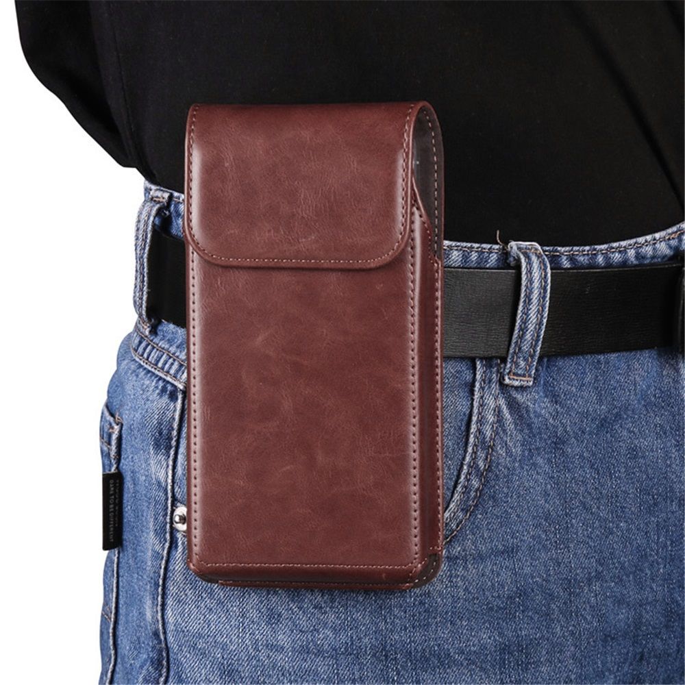 Leather Belt Clip Phone Case Men Waist Bag Holder Holster Pouch Mobile Phone Waist Bag for Mens(Coffee) - Image 3