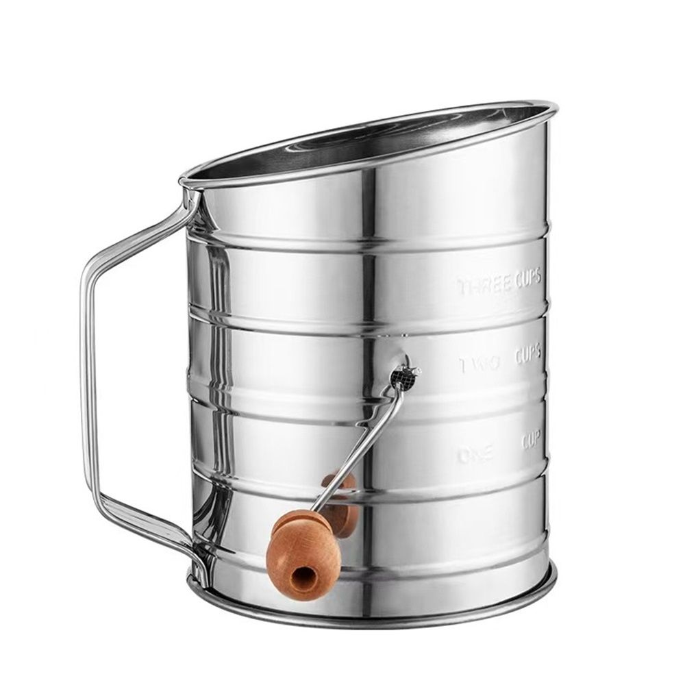 Flour Sifter for Baking Fine Mesh Rotary Hand Crank with Loop Agitator for Quick Sifting, Flour Sifter Stainlees Steel - Image 1