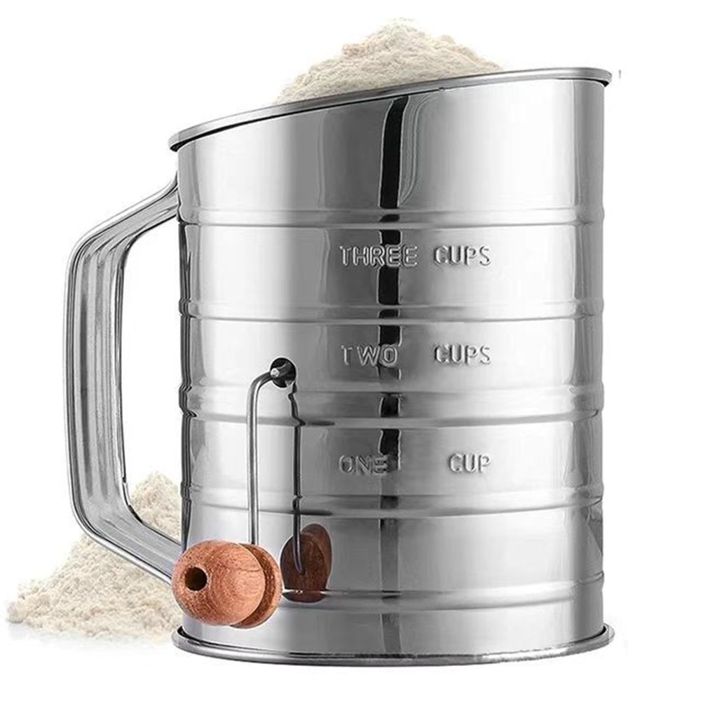 Flour Sifter for Baking Fine Mesh Rotary Hand Crank with Loop Agitator for Quick Sifting, Flour Sifter Stainlees Steel - Image 3