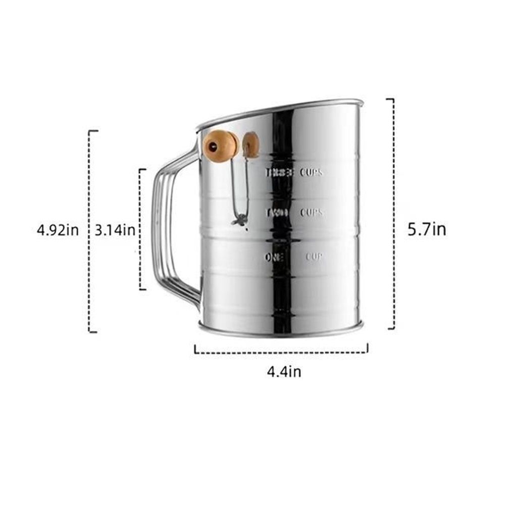 Flour Sifter for Baking Fine Mesh Rotary Hand Crank with Loop Agitator for Quick Sifting, Flour Sifter Stainlees Steel - Image 5
