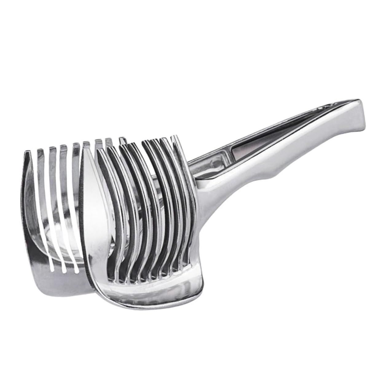 Tomato Lemon Slicer Holder Round Fruits Onion Shreader Cutter Guide Tongs with Handle Kitchen Cutting Potato Lime Food Stand Aluminum alloy - Image 1