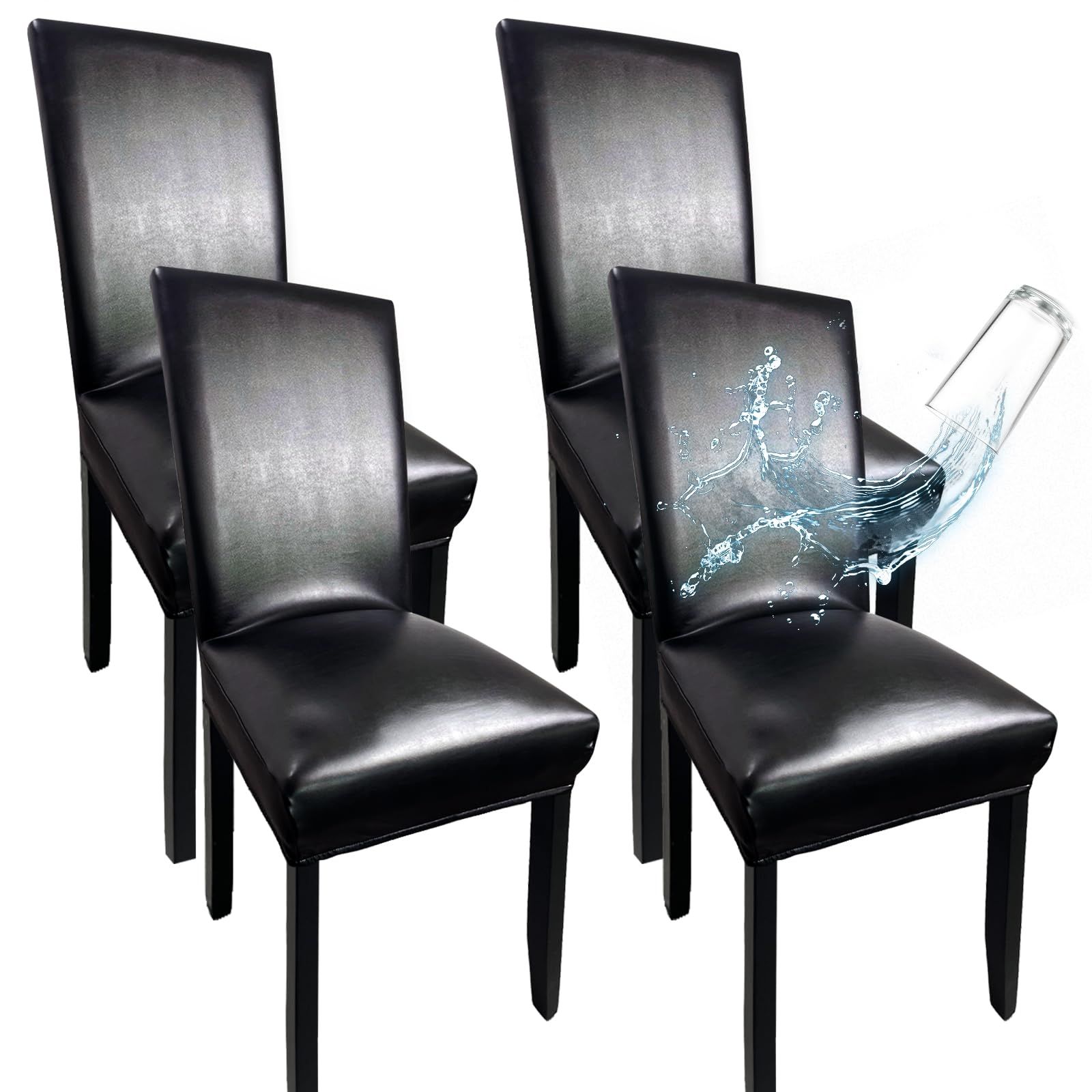 Chair Covers for Dining Chairs Set of 4, Super Stretch Waterproof Kitchen Chair Covers Thickened Washable Dining Chair Slipcovers Black Chair Seat Covers for Dining/Kitchen/Banquet - Image 1