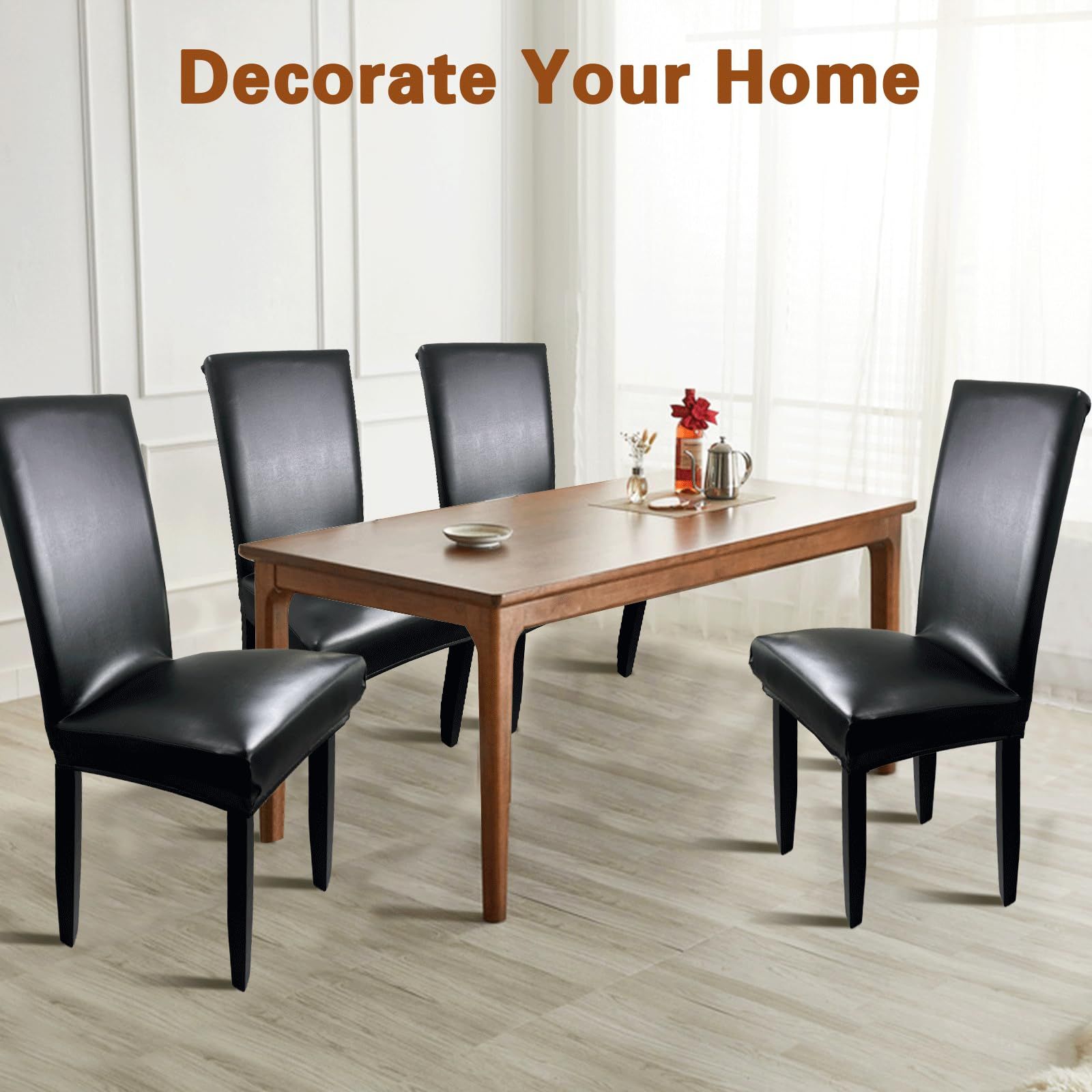 Chair Covers for Dining Chairs Set of 4, Super Stretch Waterproof Kitchen Chair Covers Thickened Washable Dining Chair Slipcovers Black Chair Seat Covers for Dining/Kitchen/Banquet - Image 2