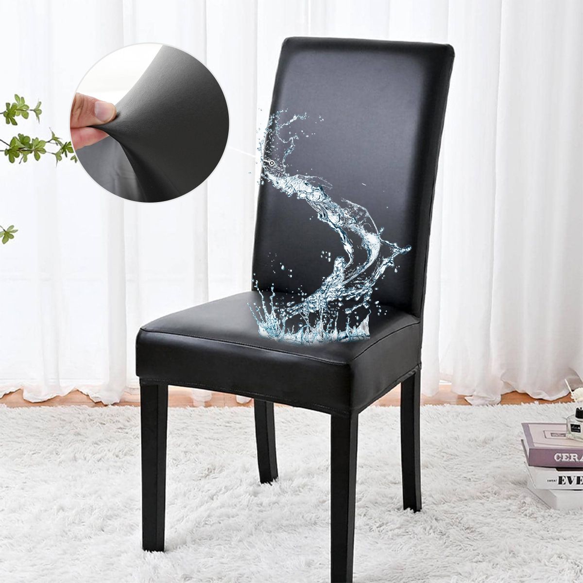 Chair Covers for Dining Chairs Set of 4, Super Stretch Waterproof Kitchen Chair Covers Thickened Washable Dining Chair Slipcovers Black Chair Seat Covers for Dining/Kitchen/Banquet - Image 3