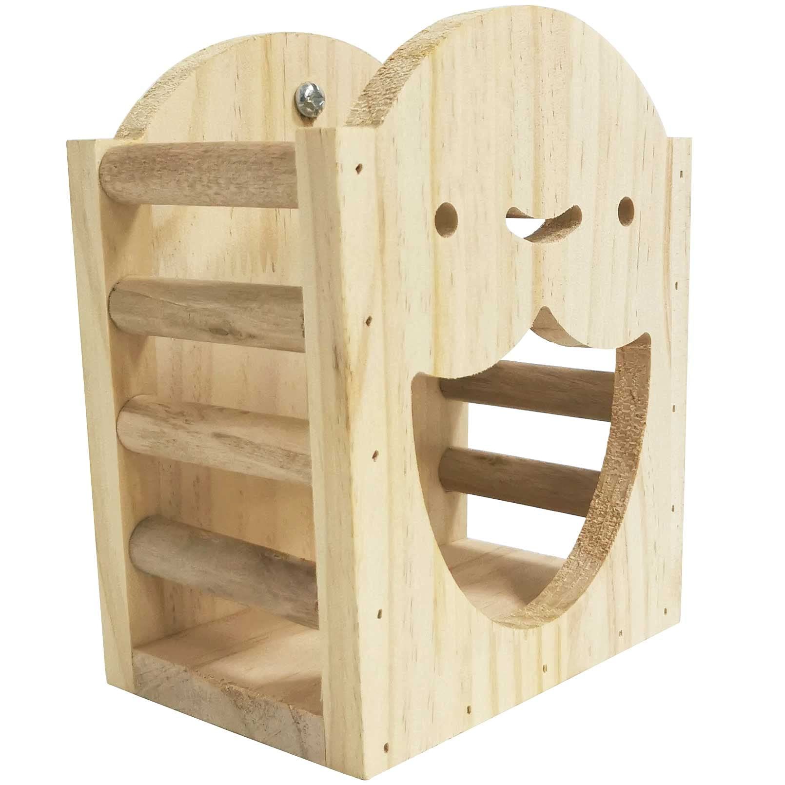 Rabbit Hay Feeder Rack Wood Grass Holder Less Wasted Hay Box Food Feeding Manger Hanging Hay Dispenser for Bunny Chinchilla Guinea Pigs Small Animals（Smiling Grass Frame） - Image 4