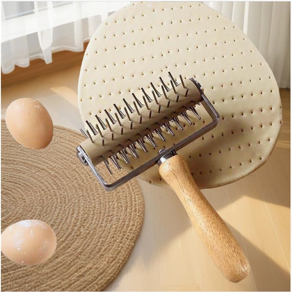 Generic Pizza Dough  Stainless Steel Easy to Clean Bread Needle Pastry Roller with, 13cmx19.3cm Pizza Cake Pie Bread Pastry Baking Tool （large size） - Image 2