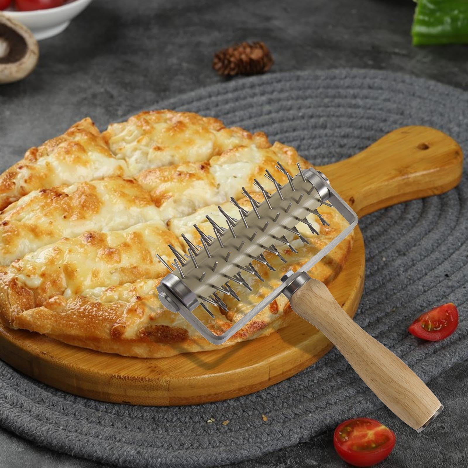 Generic Pizza Dough  Stainless Steel Easy to Clean Bread Needle Pastry Roller with, 13cmx19.3cm Pizza Cake Pie Bread Pastry Baking Tool （large size） - Image 3