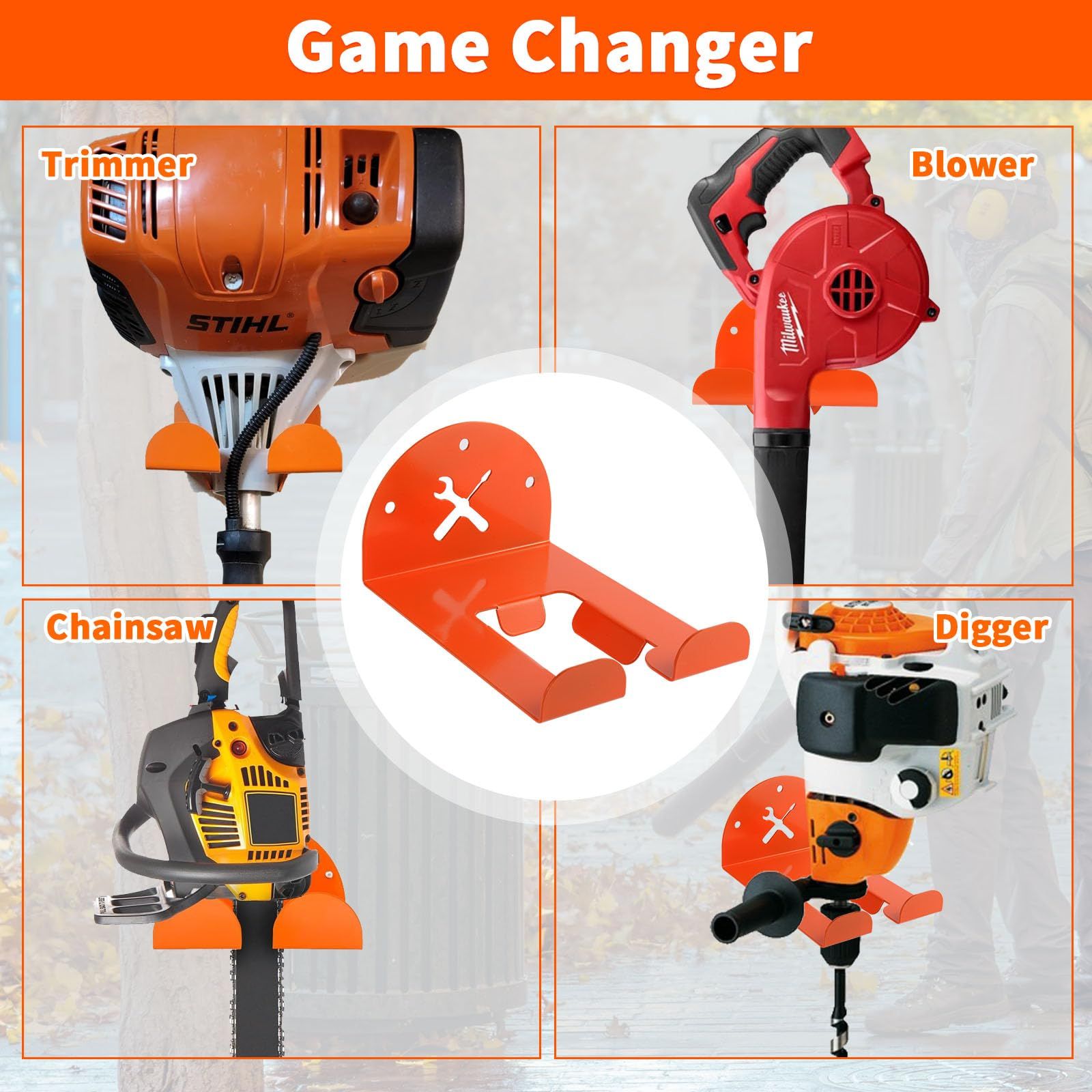 Trimmer Rack Wall Mount - Heavy Duty Wall Hanger for Grass Trimmer Garden Tools Chainsaw Hedge Trimmer 1 Pack Orange（D model） - Image 3