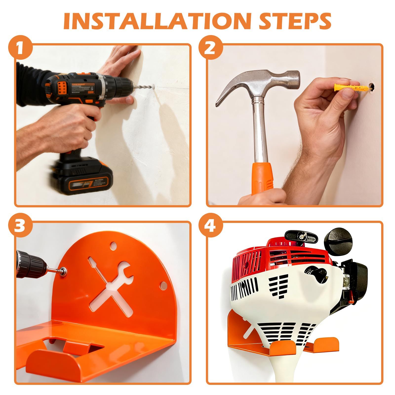 Trimmer Rack Wall Mount - Heavy Duty Wall Hanger for Grass Trimmer Garden Tools Chainsaw Hedge Trimmer 1 Pack Orange（D model） - Image 4
