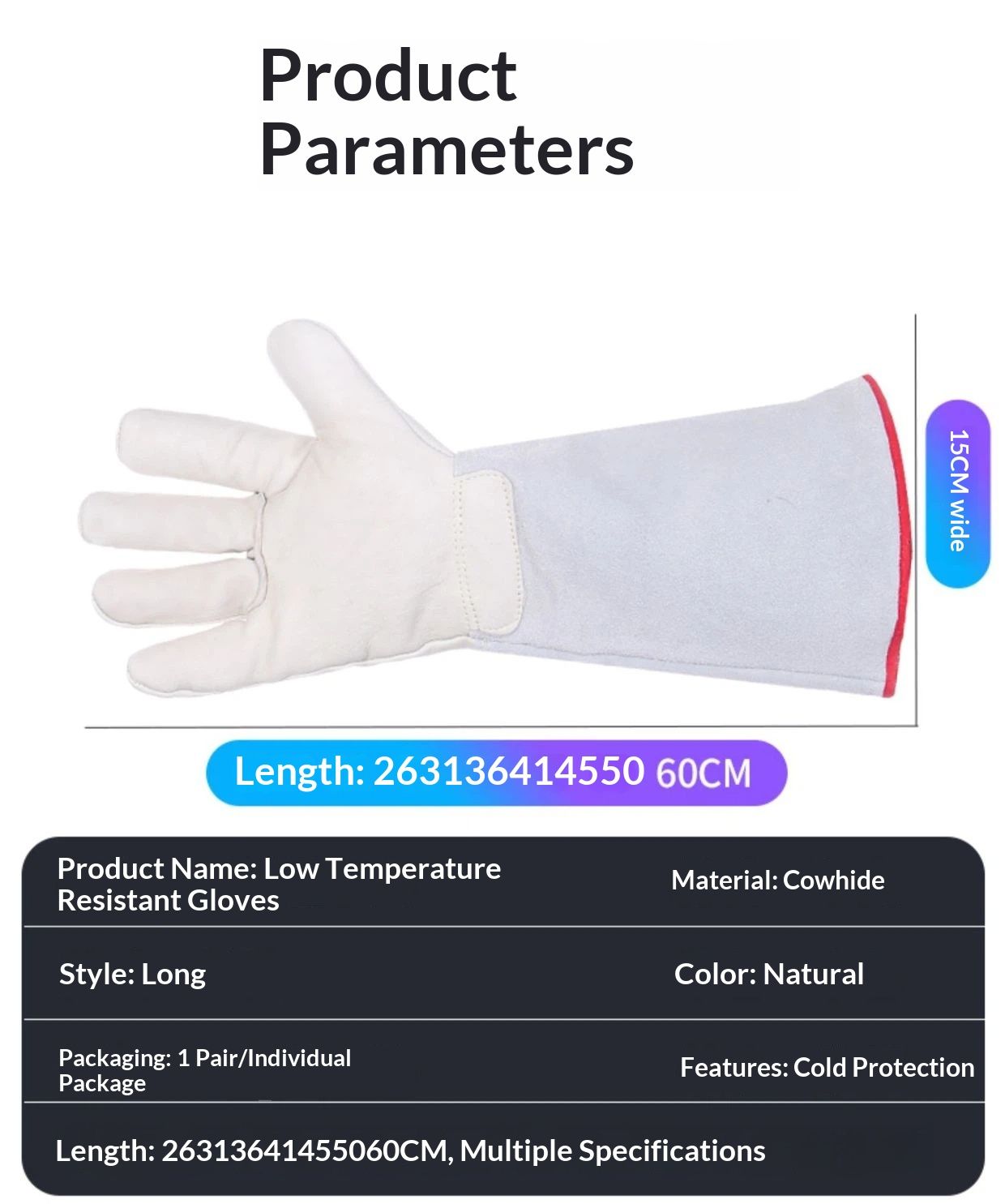 Cryogenic Gloves 40cm Long Mid-arm LN2 Protective Gloves for Liquid Nitrogen/Dry Ice/Cold Storage - Image 5