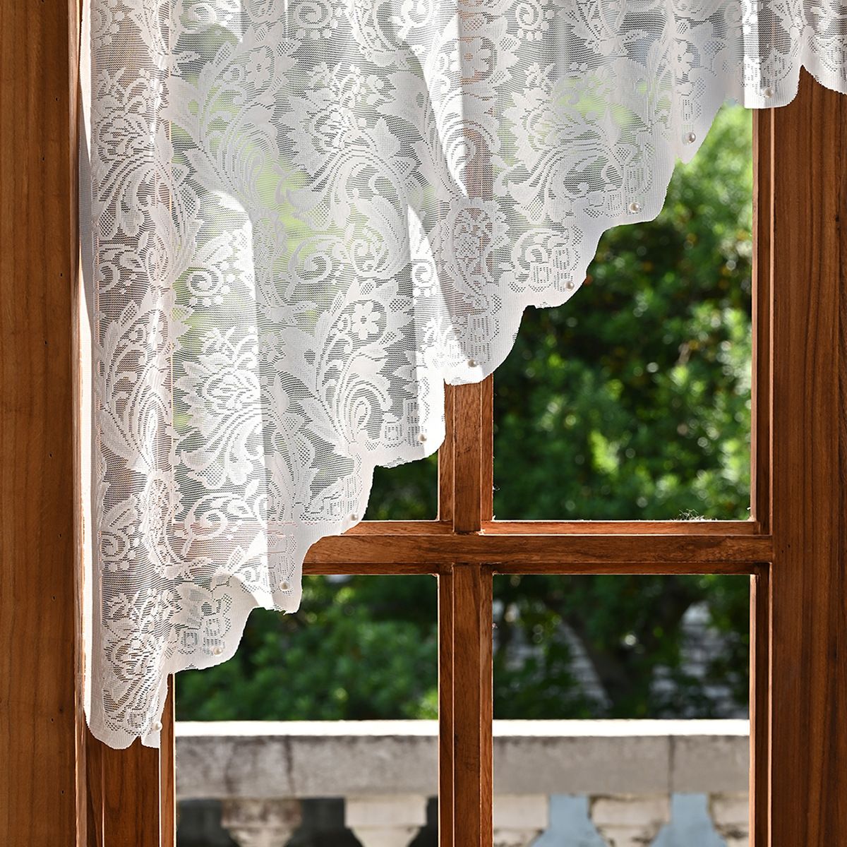 White Lace Sheer Kitchen Valance Curtains for Windows, 160*100cm, Phoenix Tail Flower Pearl Half Curtain - Image 3