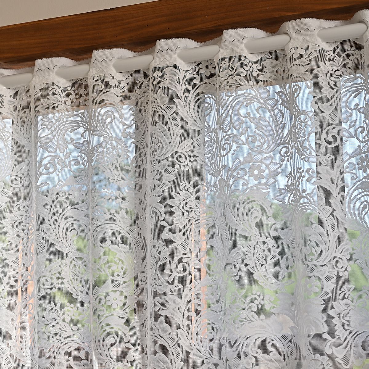 White Lace Sheer Kitchen Valance Curtains for Windows, 160*100cm, Phoenix Tail Flower Pearl Half Curtain - Image 5