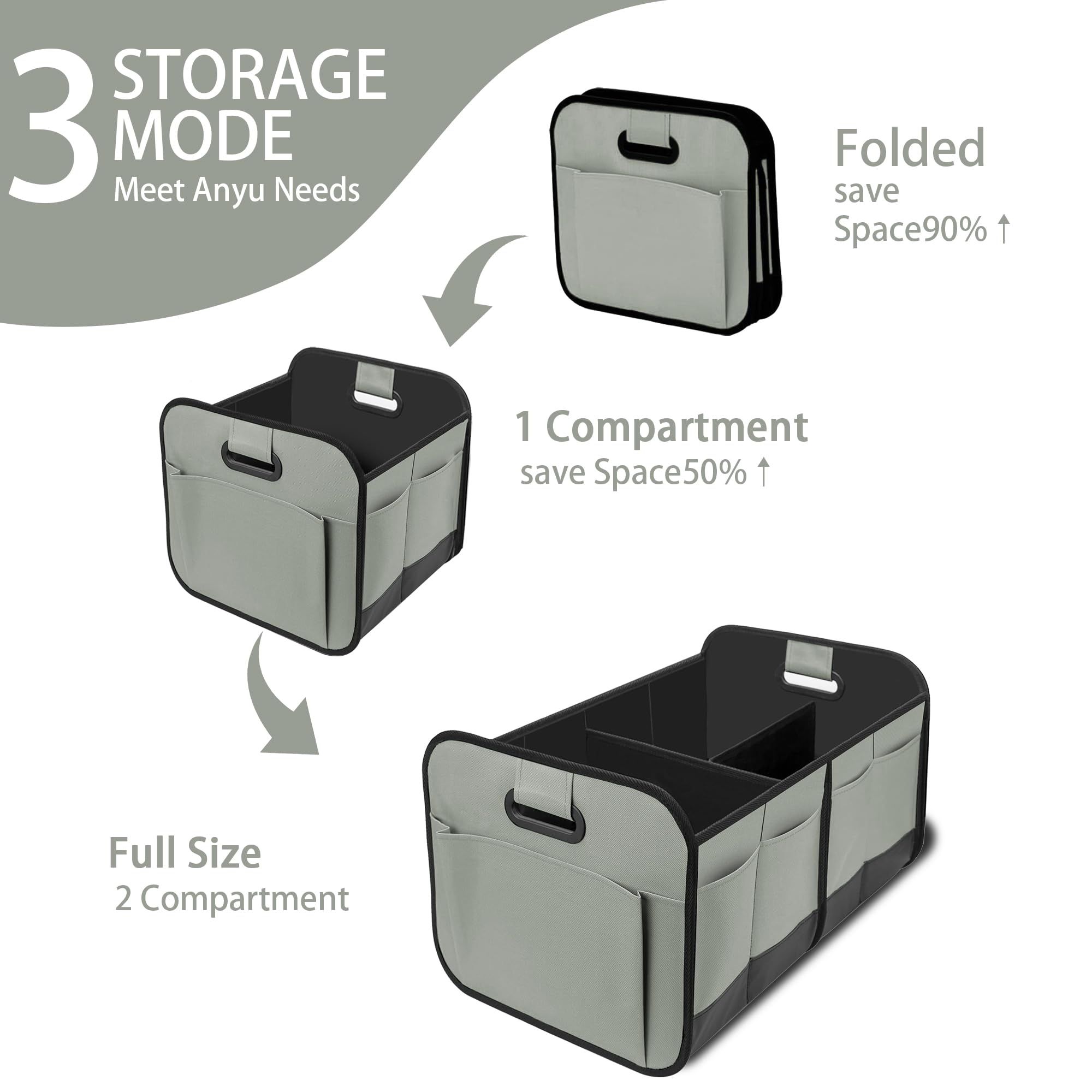 Car Trunk Organizer, Car Storage Organizer with 70L Large Capacity Waterproof Collapsible and 10 Pockets, Oxford,Trunk Organizer for Car （Grey） - Image 4