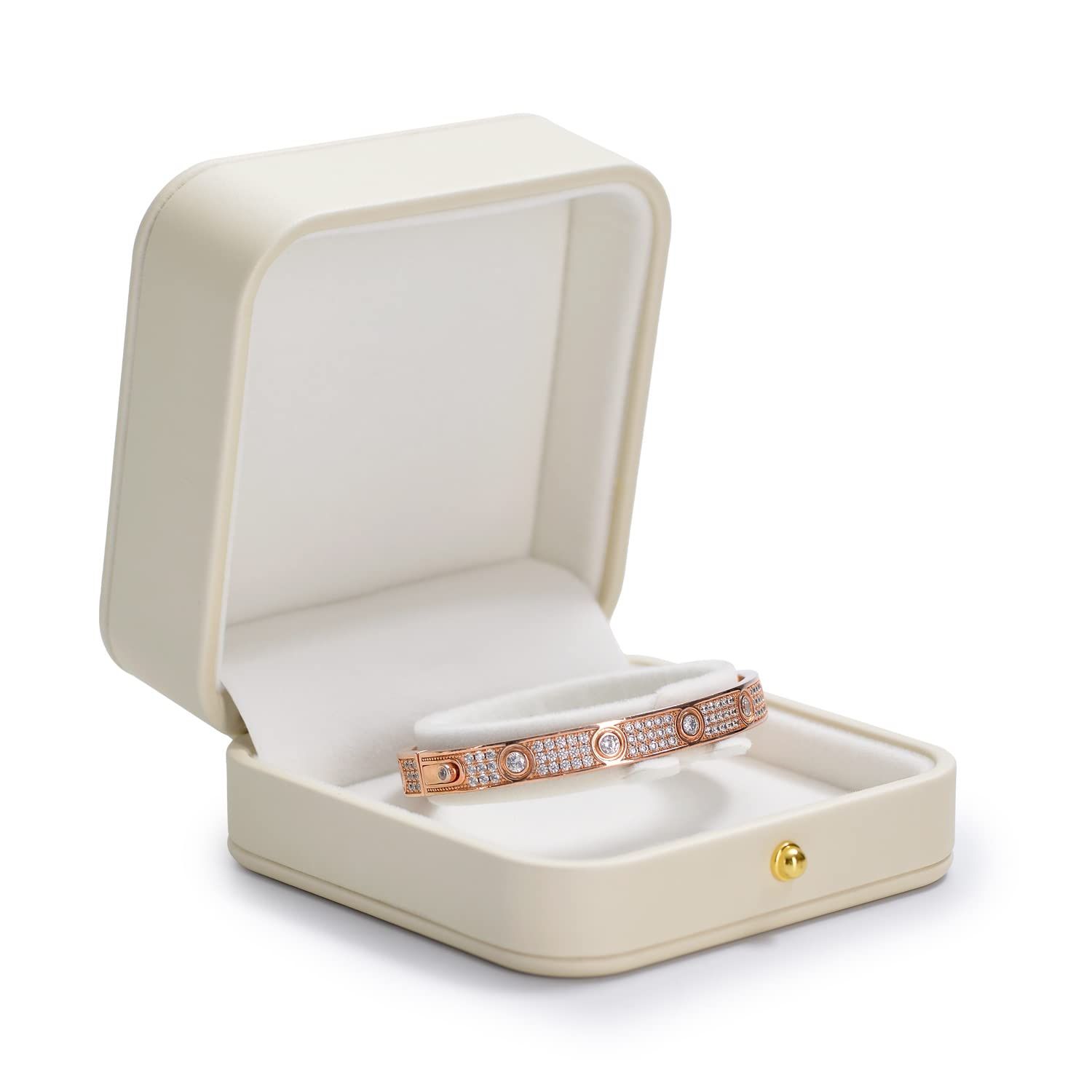 Premium Leather Bracelet Bangle Box  Jewelry Gift Case white Interior Bracelet Storage Holder(White) - Image 5