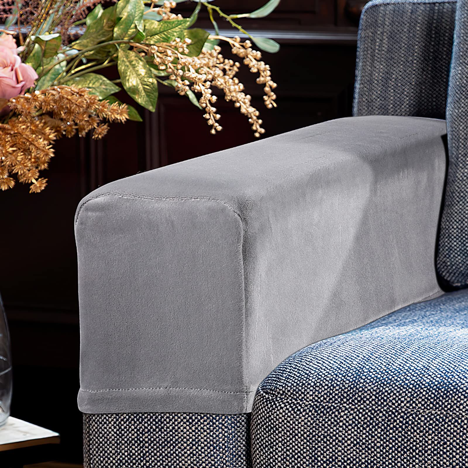 2Pcs Light Grey Armrest Covers, Washable Stretch Couch Arm Covers Couch Sofa Armchair Slipcovers for Chairs Sofa Furniture Protector Recliner Sofa - Image 2
