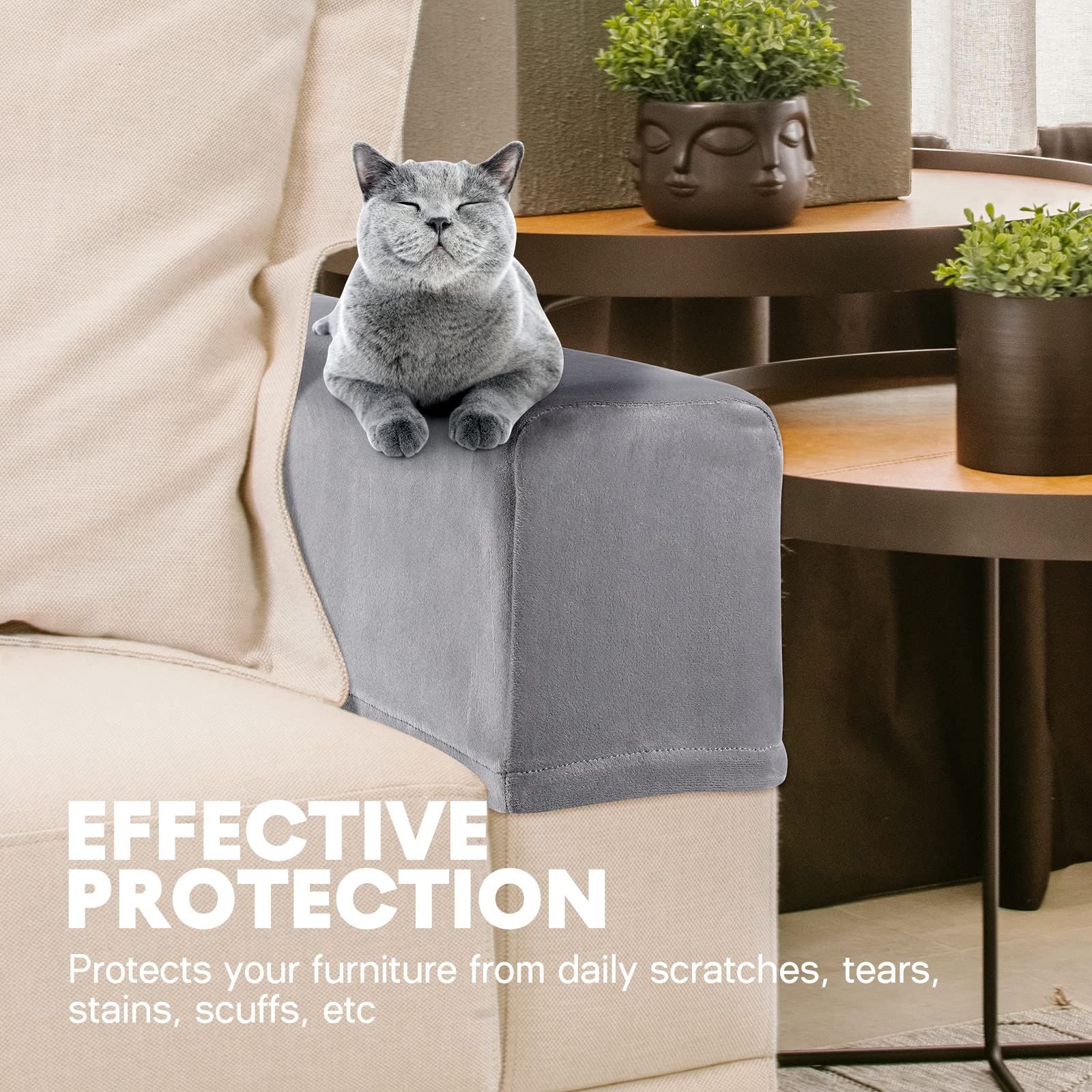 2Pcs Light Grey Armrest Covers, Washable Stretch Couch Arm Covers Couch Sofa Armchair Slipcovers for Chairs Sofa Furniture Protector Recliner Sofa - Image 4