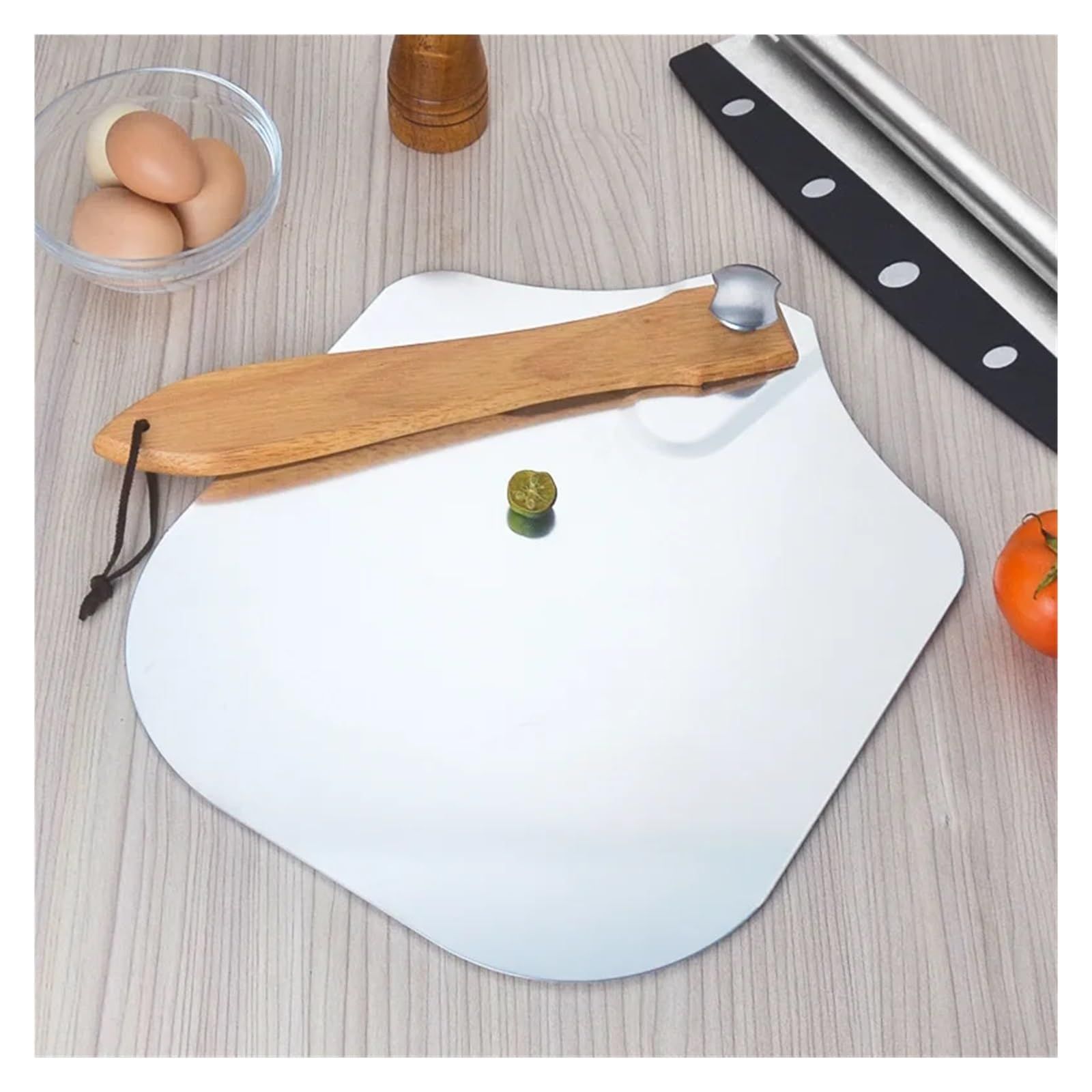 Removable Pizza Shovel With Foldable Wooden Handle For Easy Storage Spatula Paddle For Baking(Flat handle) - Image 2