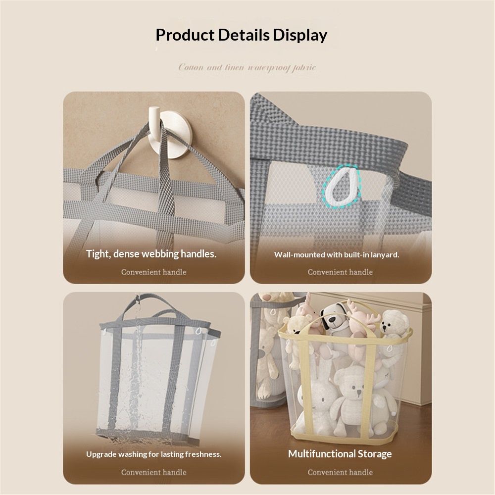 Mesh Bag with Handles, Collapsible Laundry Basket, Foldable Laundry Bag, Breathable Folding Beach Bag,Space-saving Travel Tote Bags (1, Grey) - Image 4